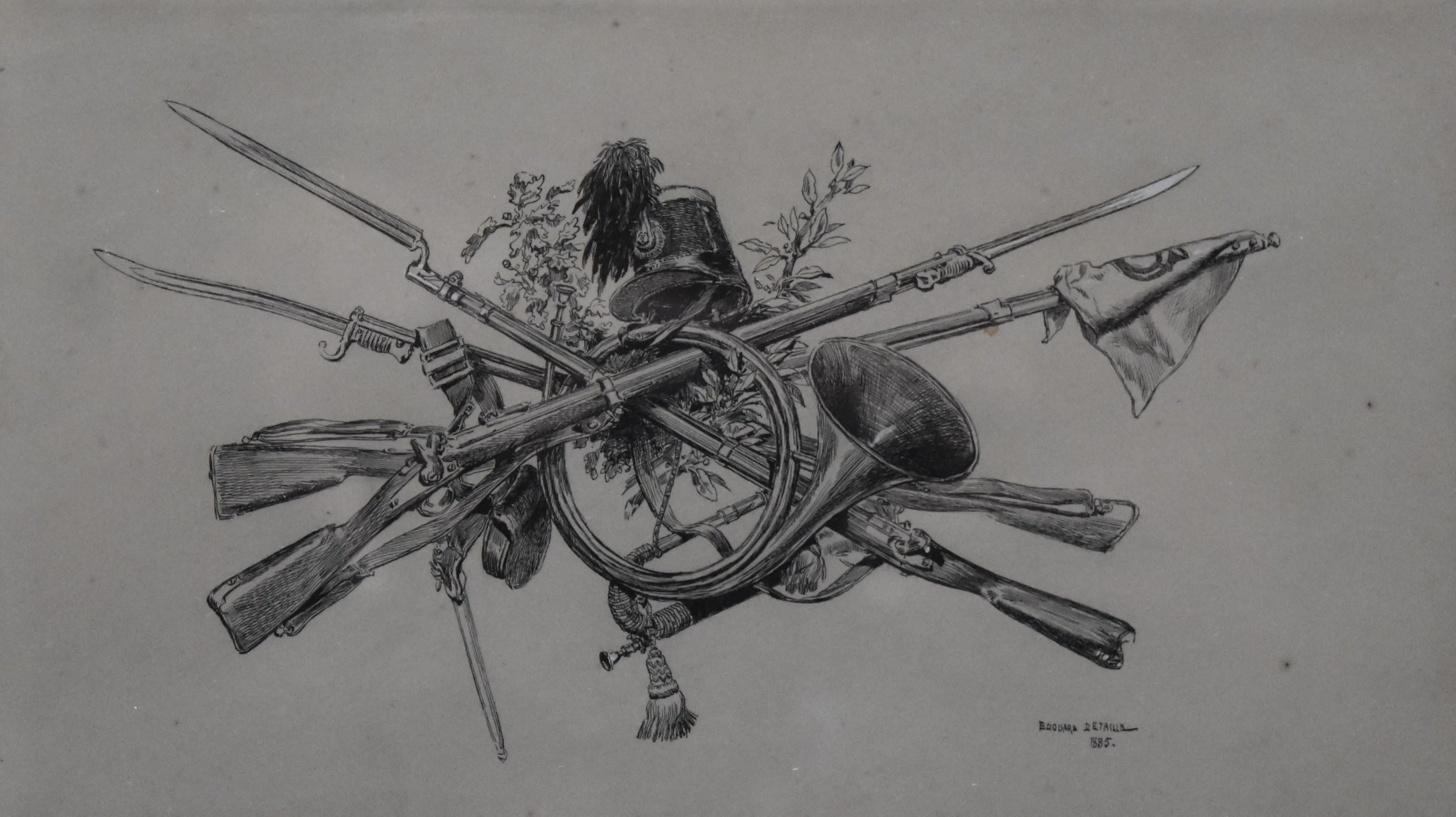Edouard Detaille (1848 1912), Un trofeo d'armi, disegno originale firmato