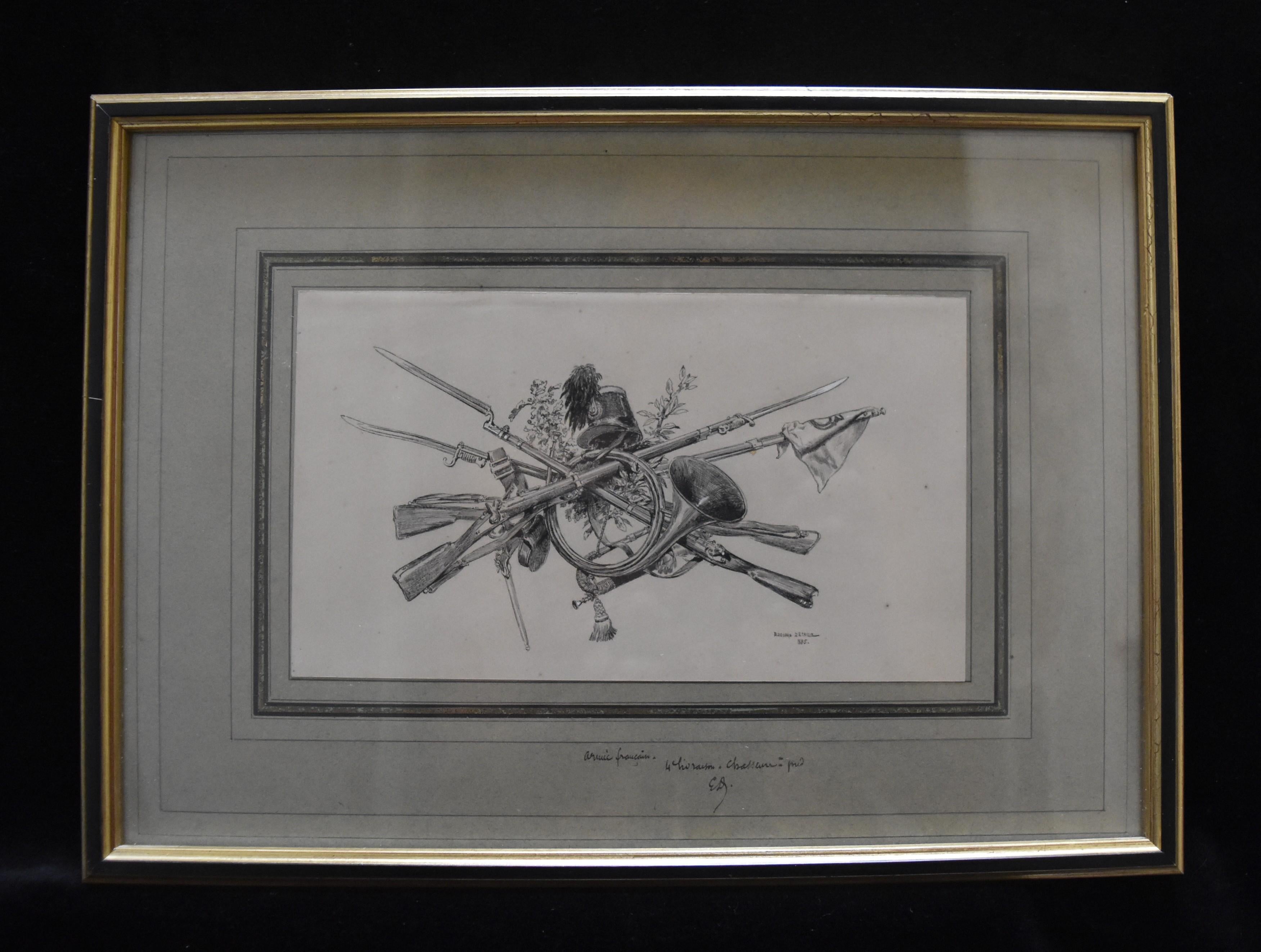 Edouard Detaille (1848 1912), A trophy of arms, original signed Drawing - Academic Art by Jean Baptiste Édouard Detaille