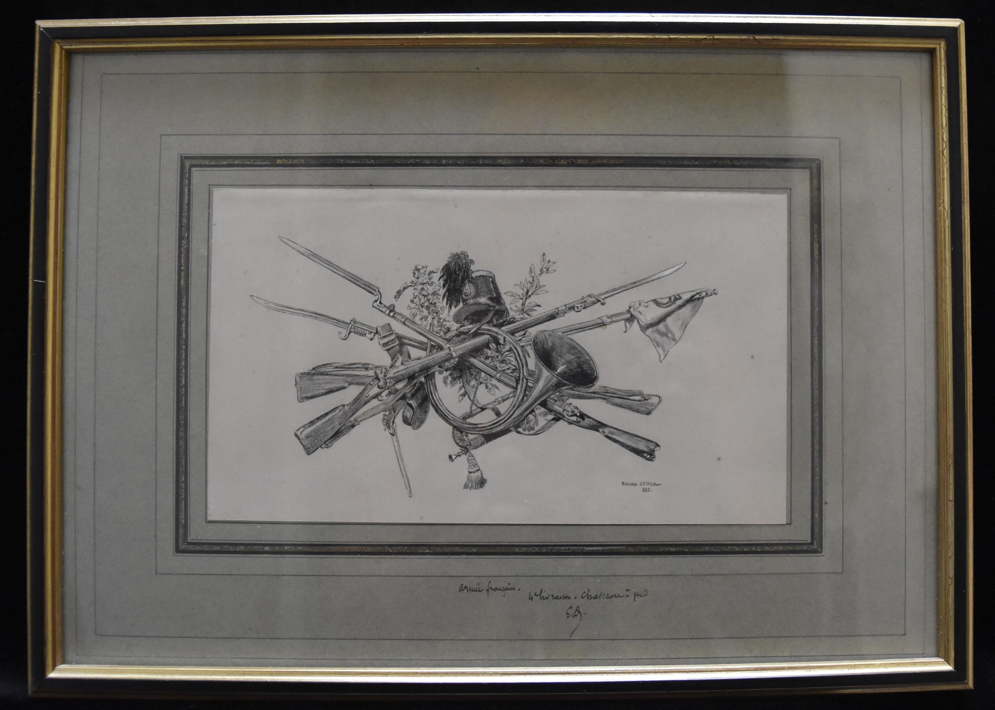 Edouard Detaille (1848 1912), A trophy of arms, original signed Drawing - Art by Jean Baptiste Édouard Detaille