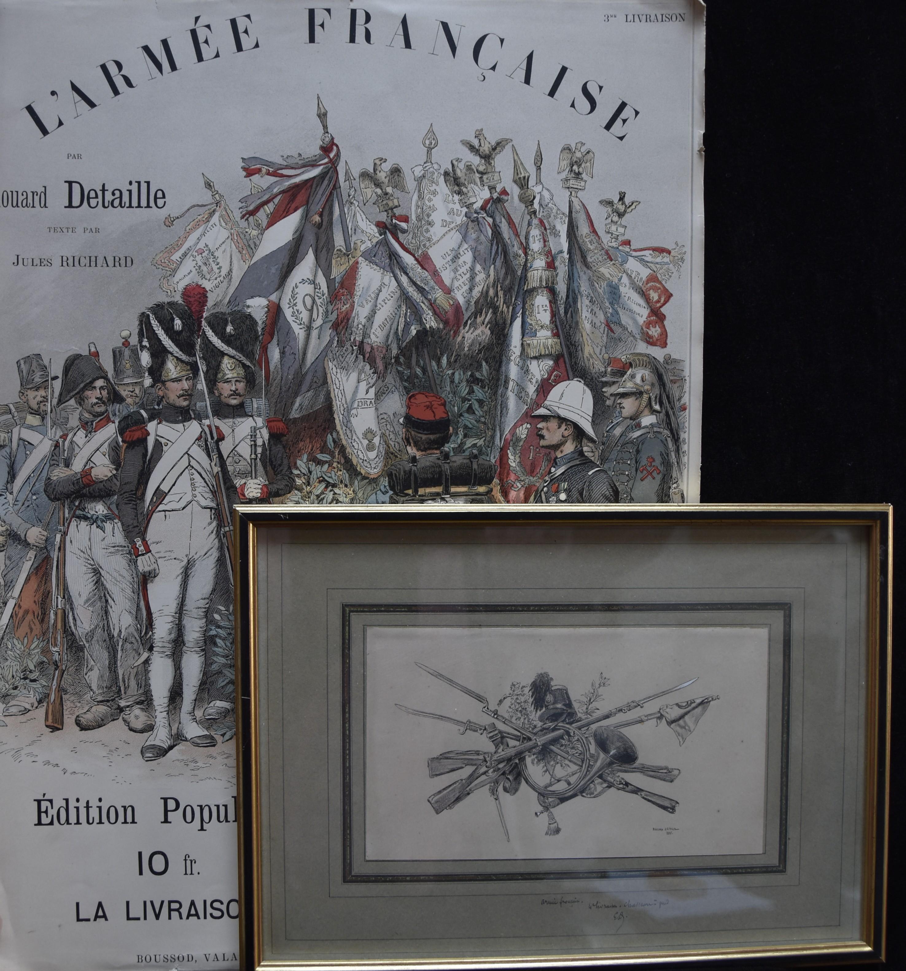 Edouard Detaille (1848 1912), A trophy of arms, original signed Drawing For Sale 3