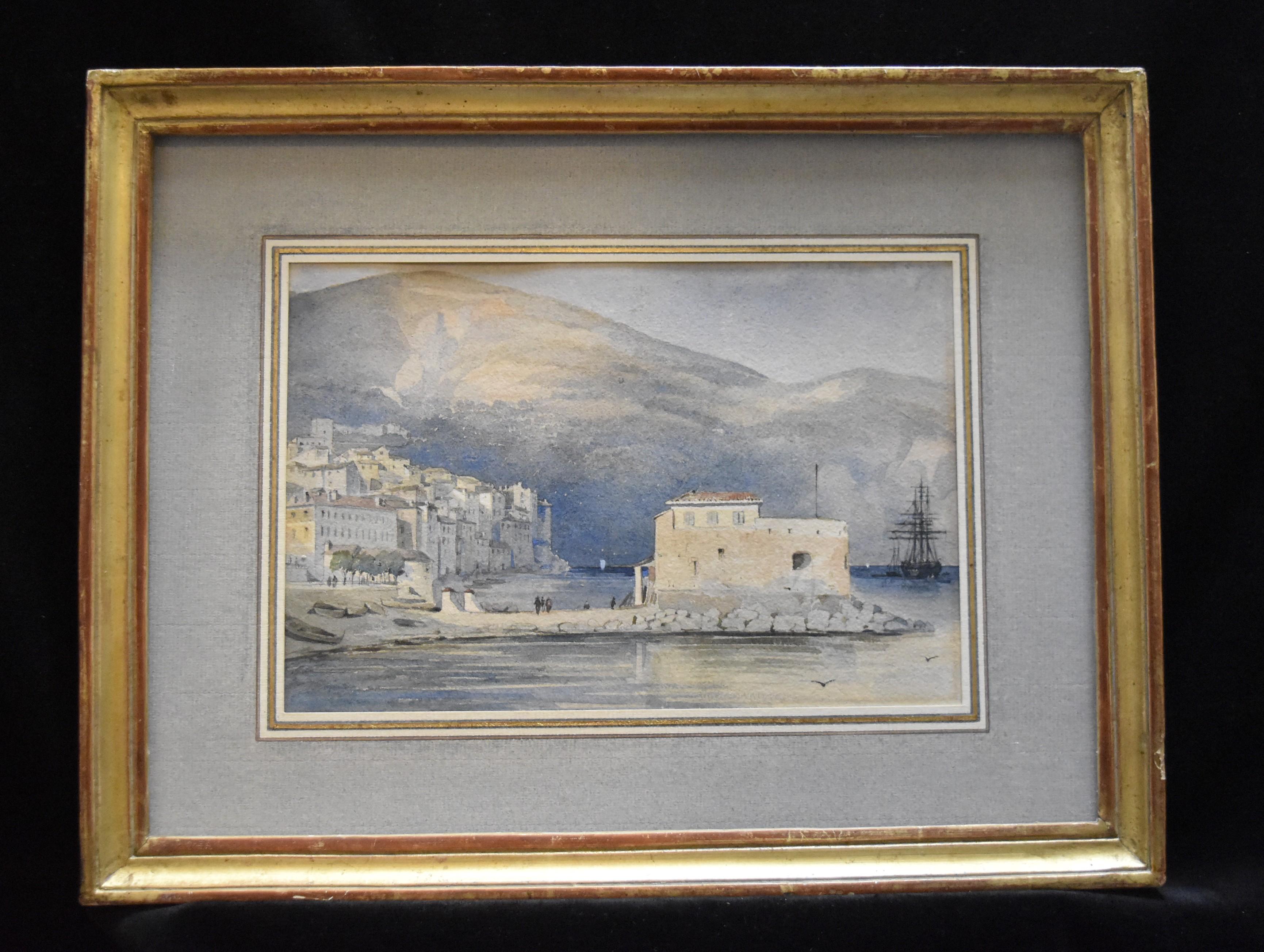 19th Century french school, Villefranche-sur Mer, the harbour, watercolor - Art by Unknown