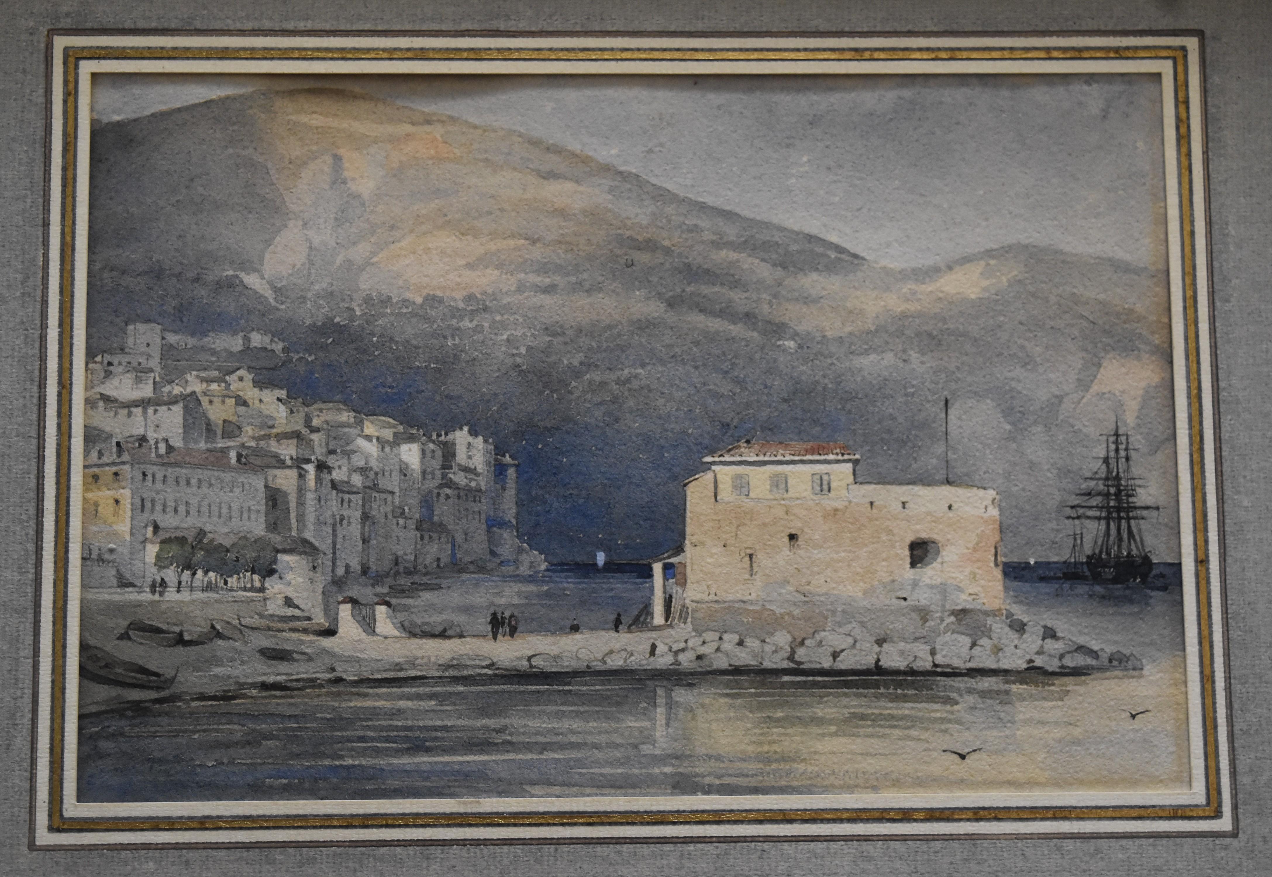 École française du 19e siècle, Villefranche-sur Mer, port, aquarelle - Romantique Art par Unknown