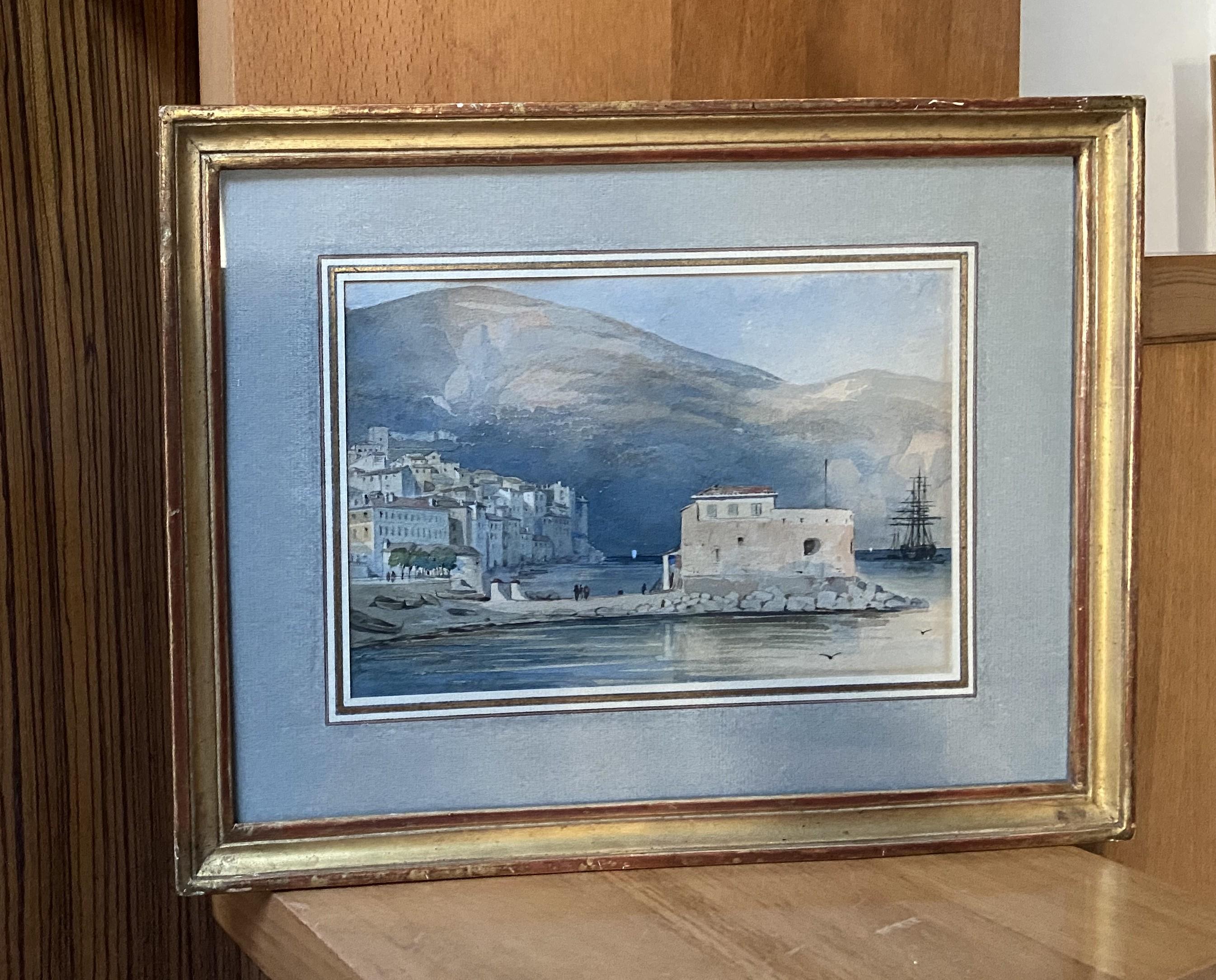 Französische Schule des 19. Jahrhunderts, Villefranche-sur Mer, Hafen, Aquarell im Angebot 1