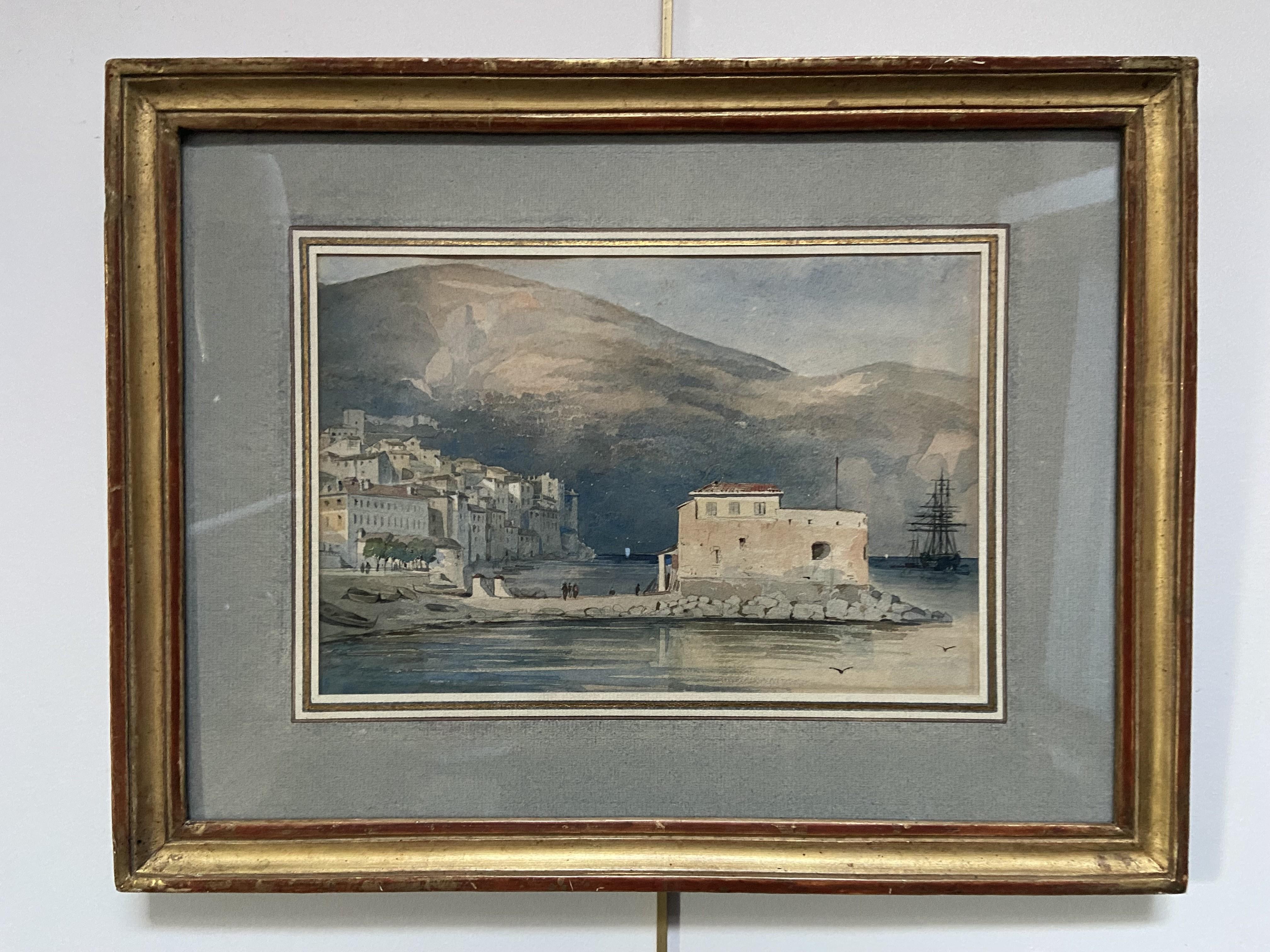 Französische Schule des 19. Jahrhunderts, Villefranche-sur Mer, Hafen, Aquarell im Angebot 3
