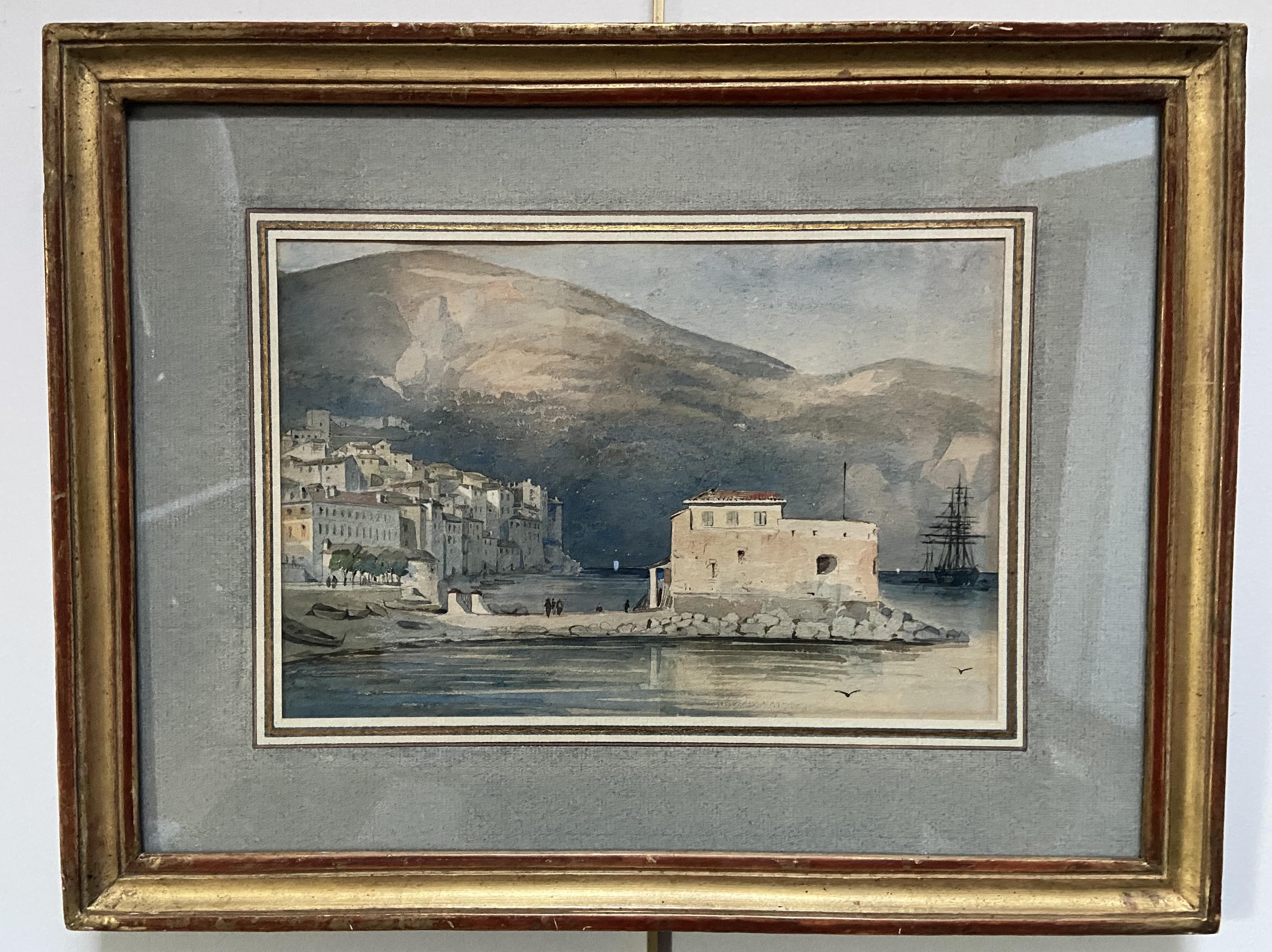 Französische Schule des 19. Jahrhunderts, Villefranche-sur Mer, Hafen, Aquarell im Angebot 2