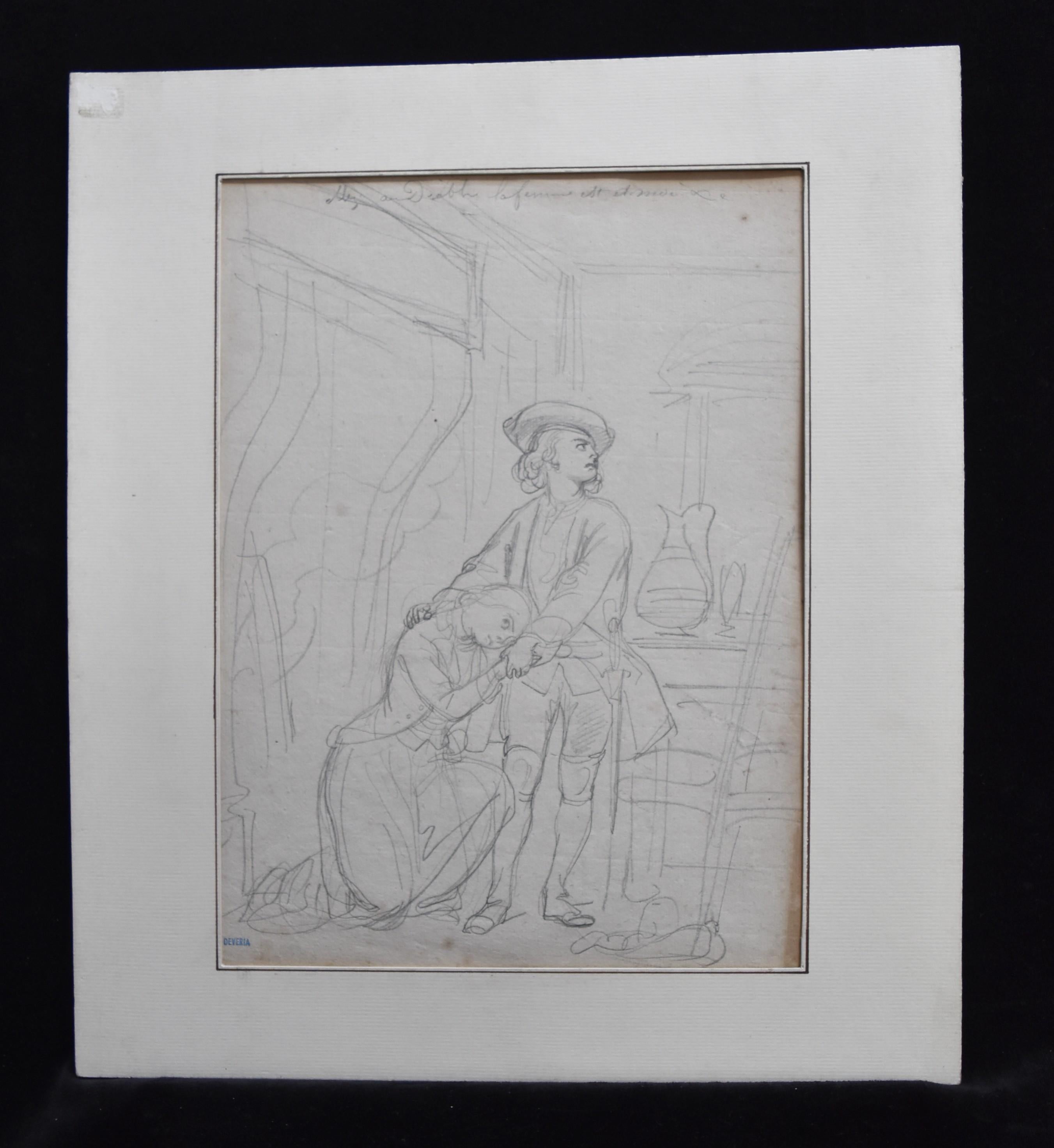 Achille Devéria (1800-1857) Allez au diable, la fille est à moi Original Drawing For Sale 1