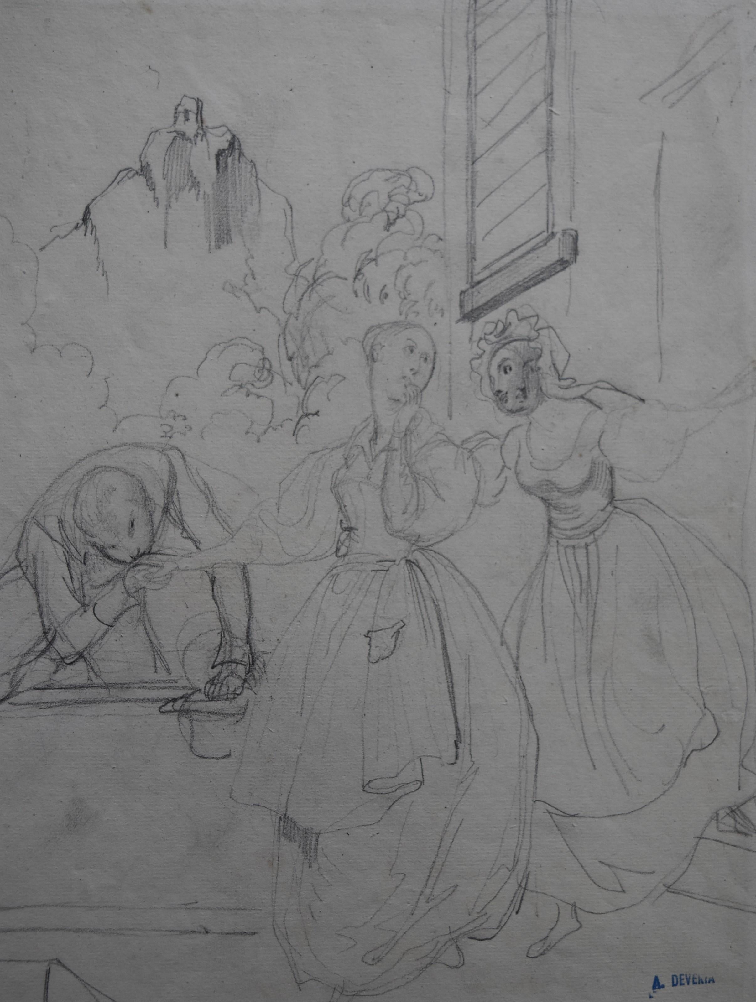 Achille Devéria (1800-1857) A galant scene Original Drawing