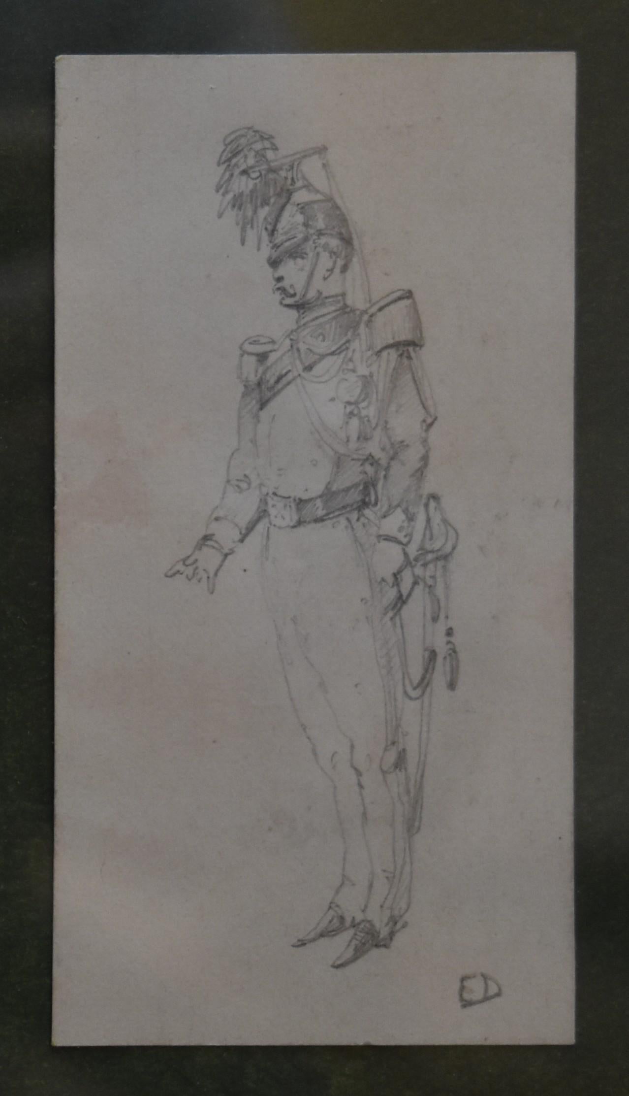 Edouard Detaille (1848 1912), Soldiers studies, seven drawings in the same frame - Black Figurative Art by Jean Baptiste Édouard Detaille