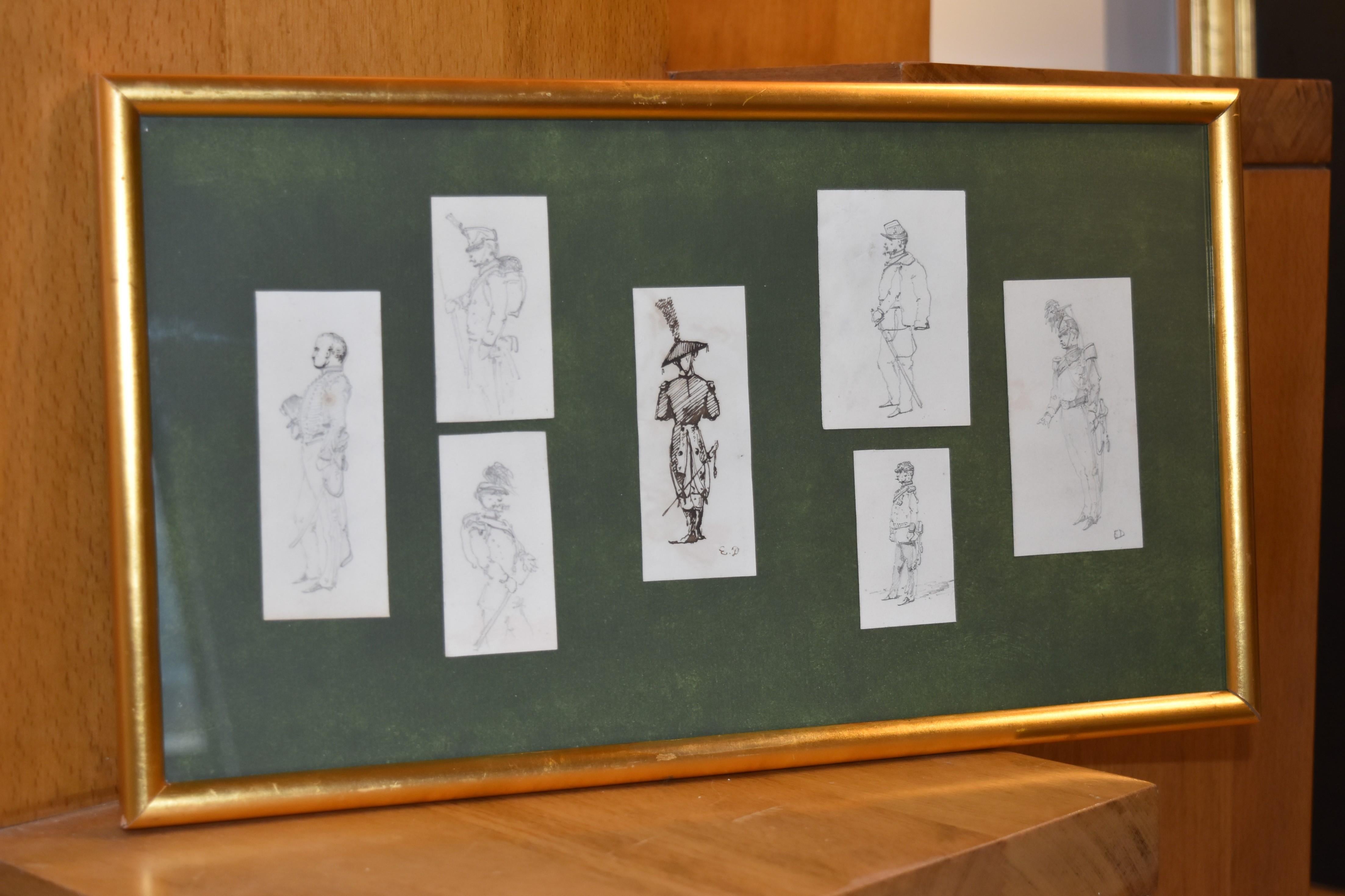 Edouard Detaille (1848 1912), Soldiers studies, seven drawings in the same frame 5