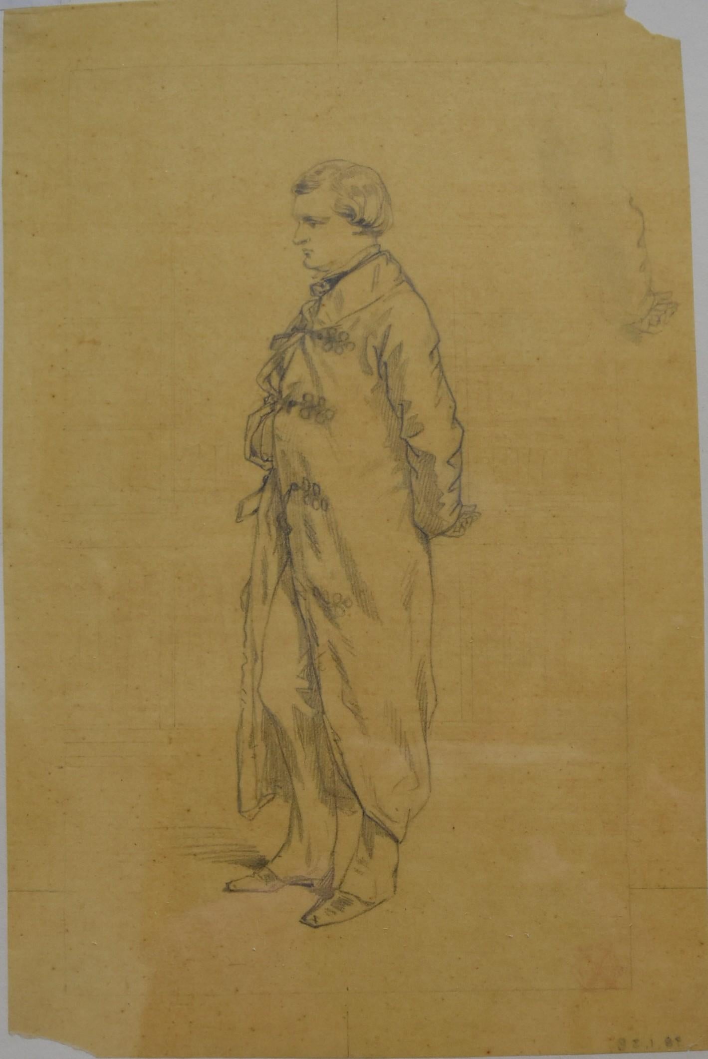 Paul Gavarni (1804-1866) Portrait of Henri Monnier, original drawing - Romantic Art by Paul Gavarni (Guillaume Sulpice Chevalier)