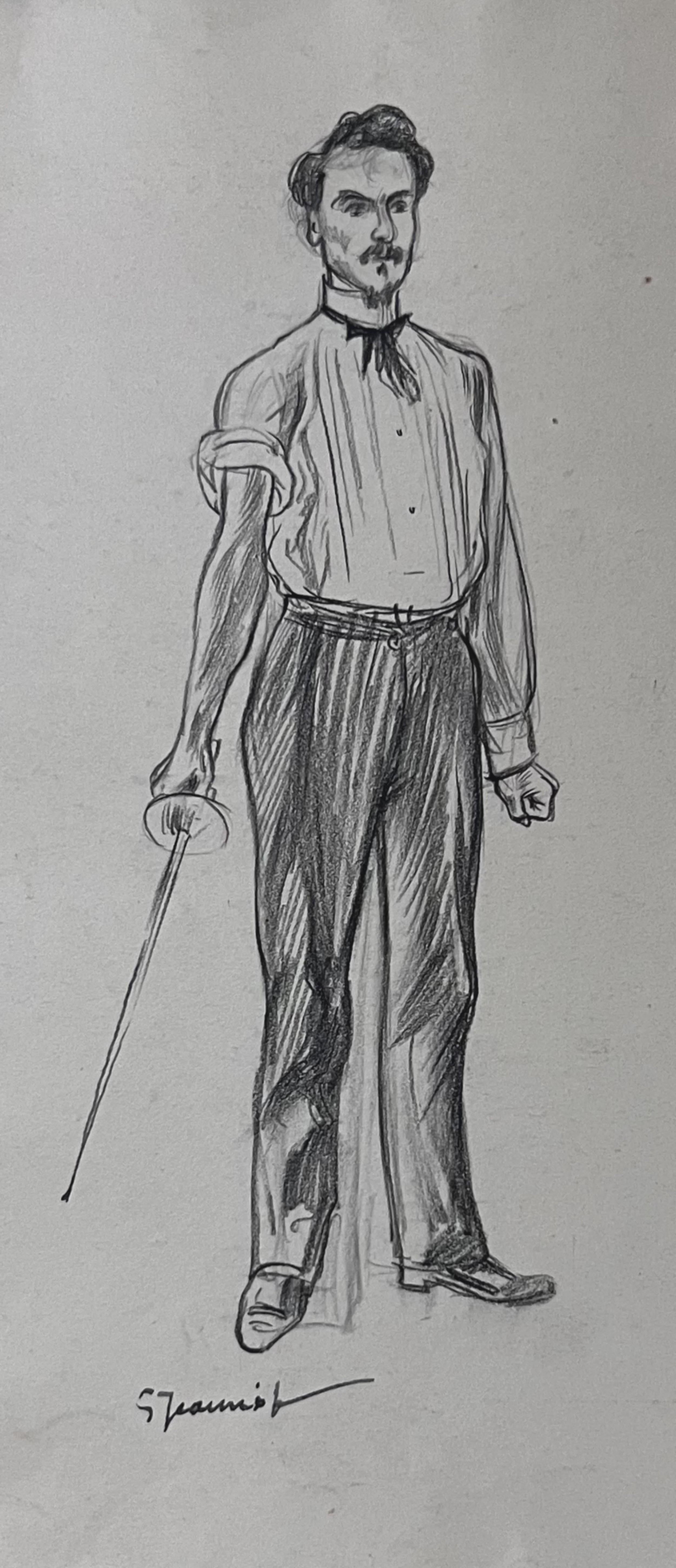 Portrait de Pierre Georges Jeanniot - Pierre-Georges Jeanniot (1848-1934), Henri Rochefort para un duelo, dibujo