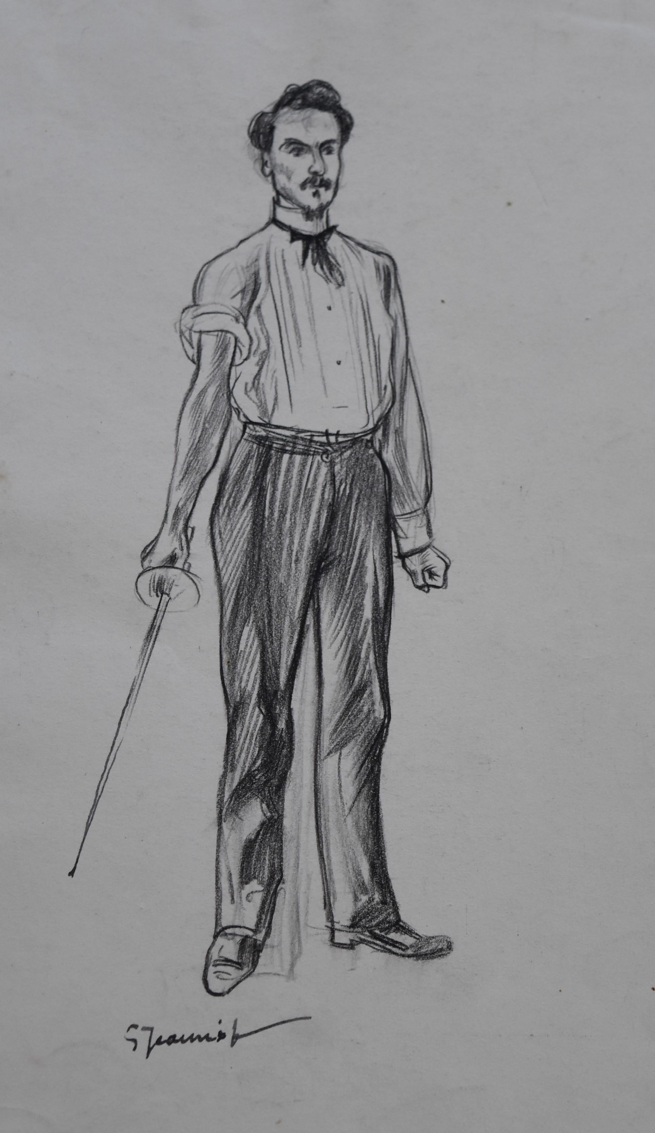 Pierre-Georges Jeanniot (1848–1934), Henri Rochefort for a duel, drawing - Gray Portrait by Pierre Georges Jeanniot