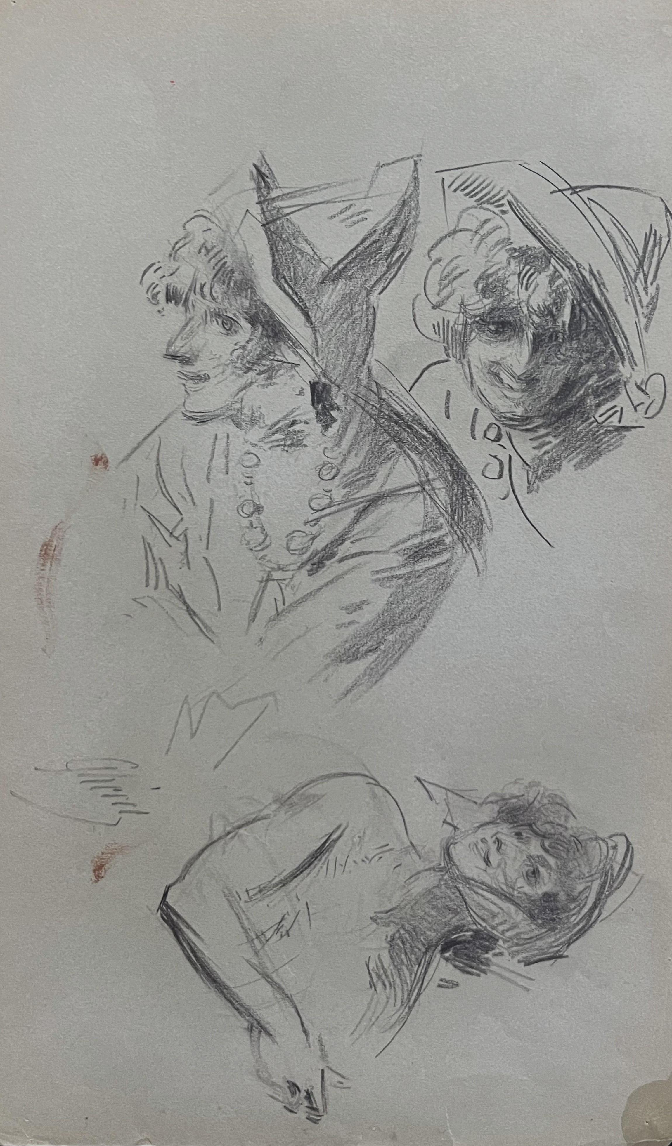 Jules Chéret Portrait - Jules Cheret (1836-1932) Three studies of women, original signed drawing