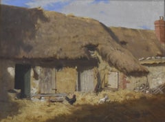 Antique Alexandre Defaux (1826-1900) A Cottage yard, signed oil on panel