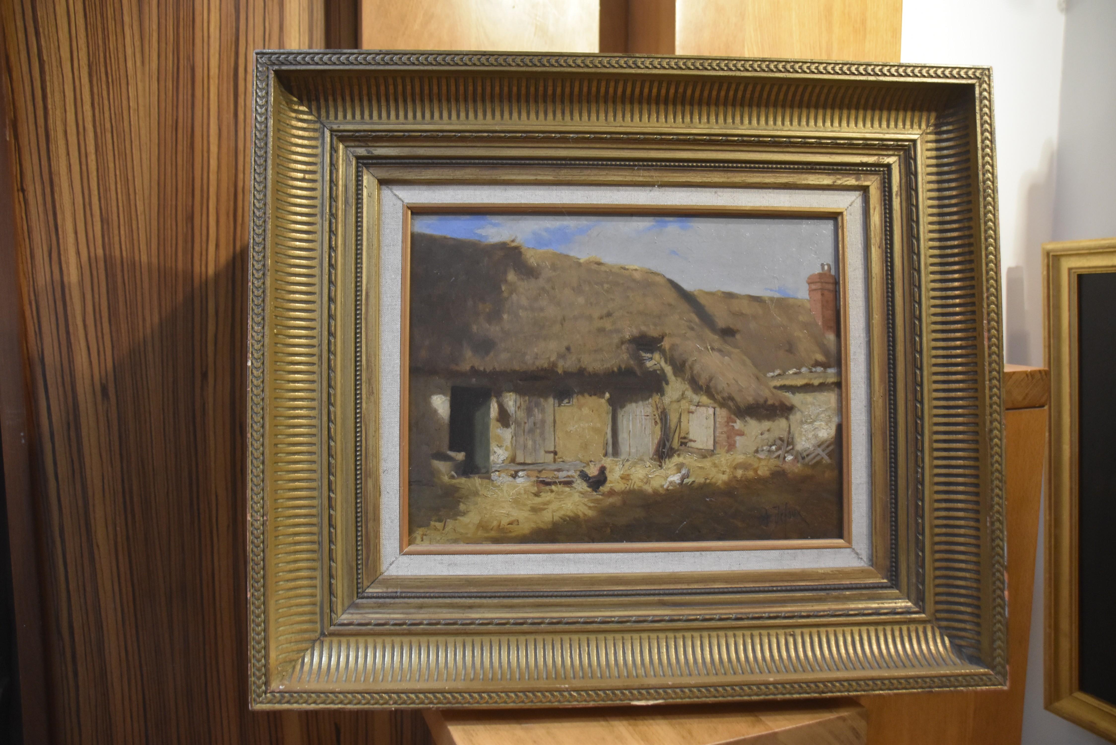 Alexandre Defaux (1826-1900) A Cottage yard, signed oil on panel 1