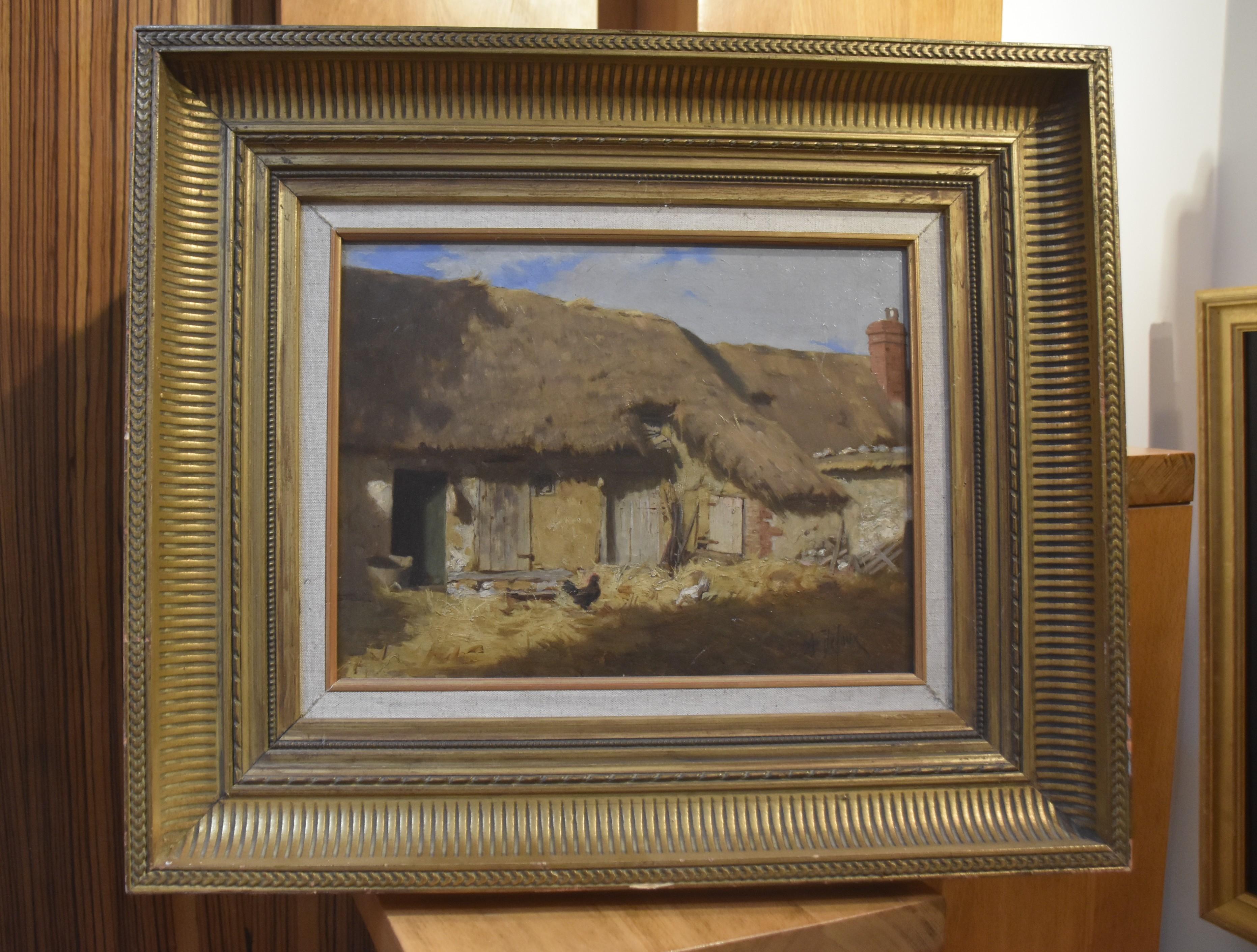 Alexandre Defaux (1826-1900) A Cottage yard, signed oil on panel 4