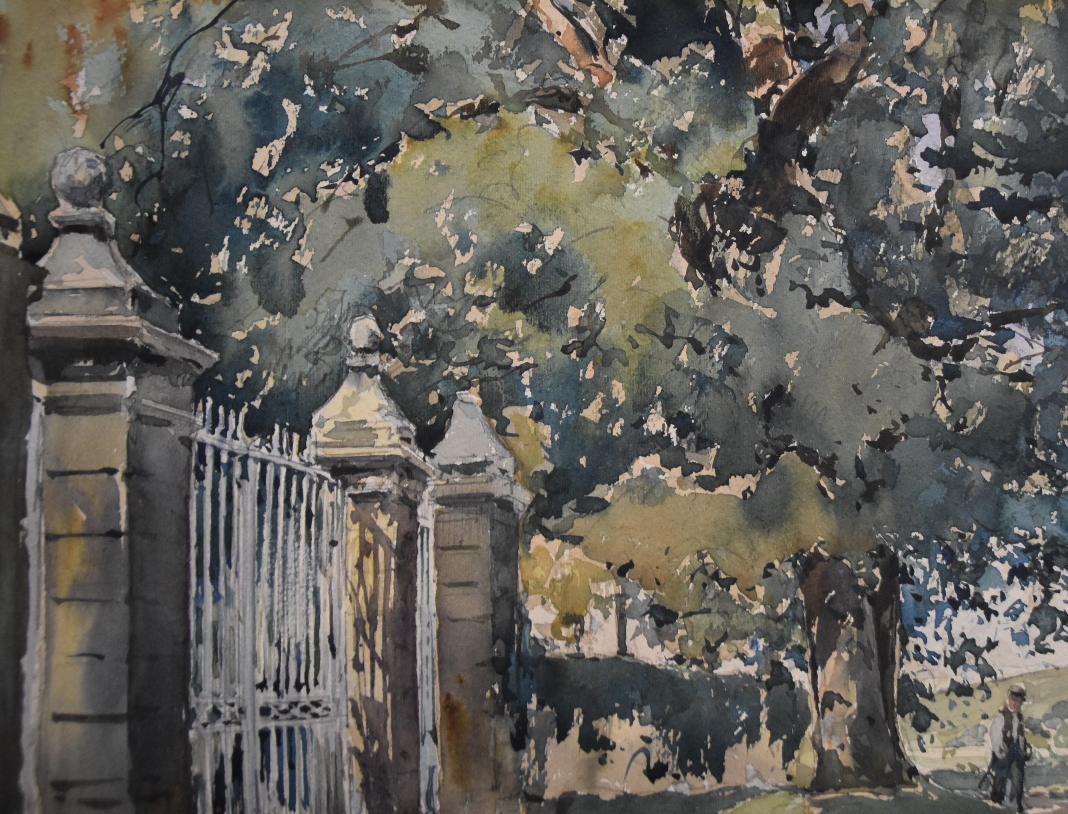 Paul Emile Lecomte (1877-1950)  La Grille (The Gate), signed watercolor   For Sale 2