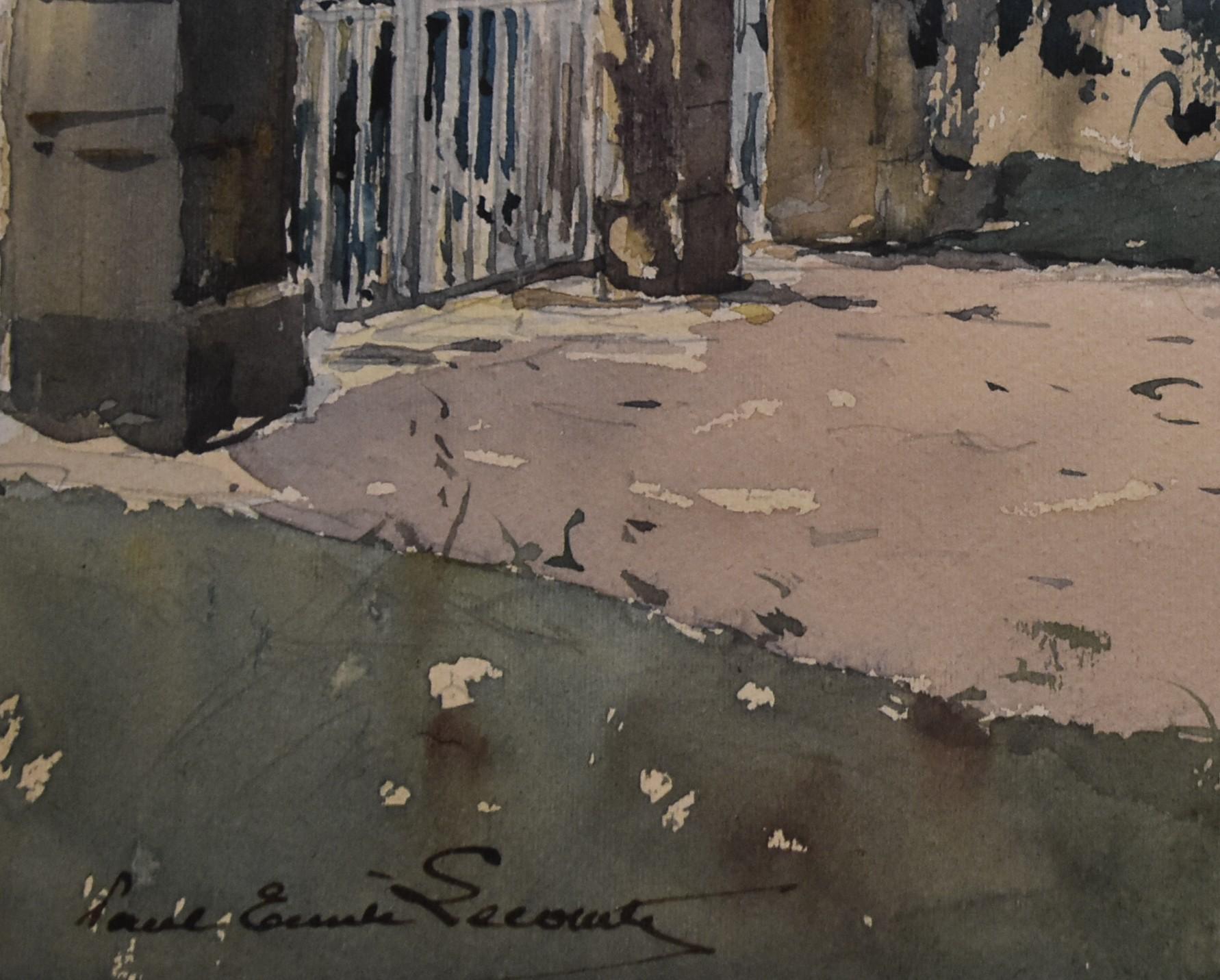 Paul Emile Lecomte (1877-1950)  La Grille (The Gate), signed watercolor   For Sale 1