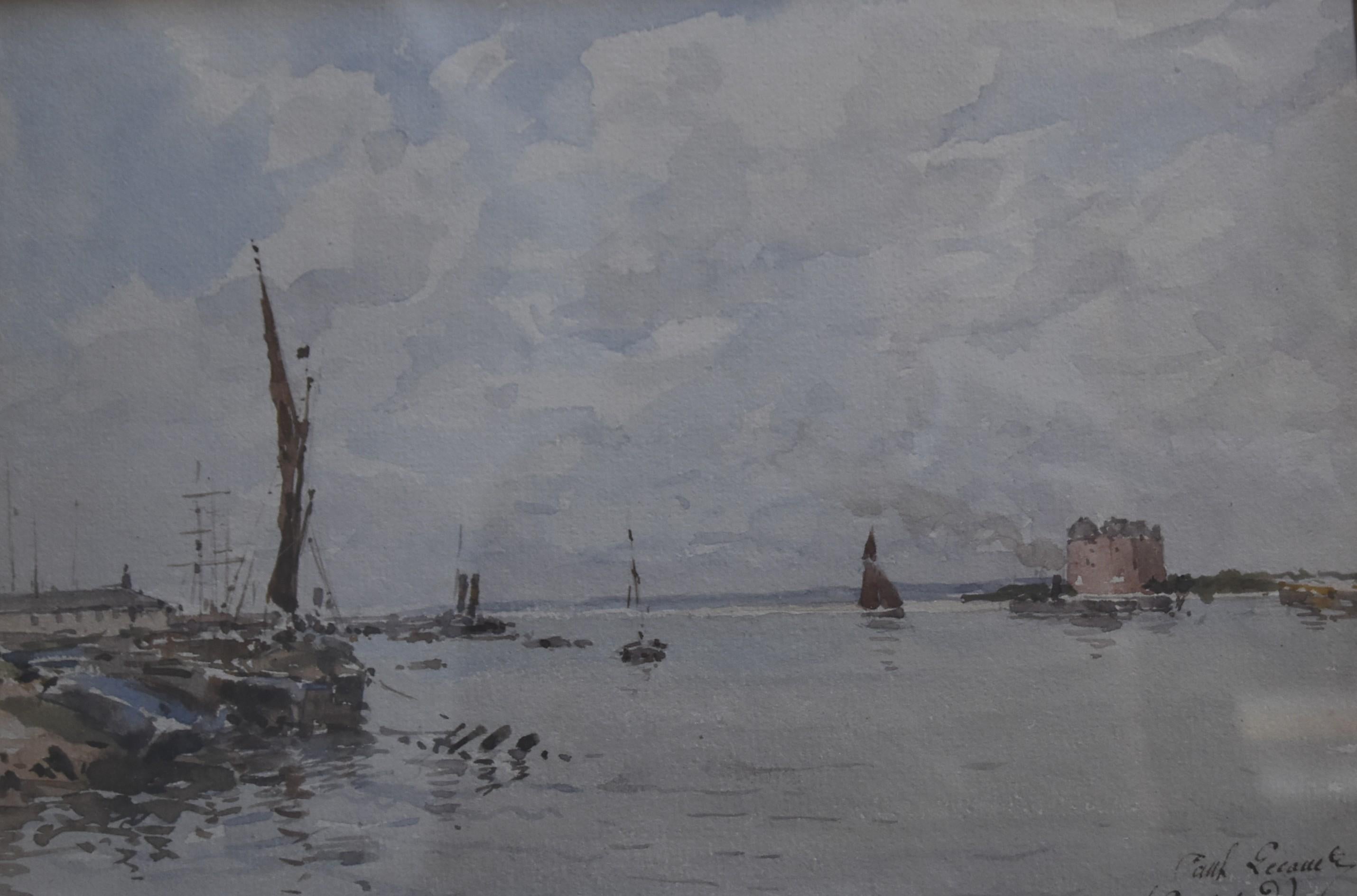 Paul Lecomte (1842-1920) View of Gravesend, signed watercolor