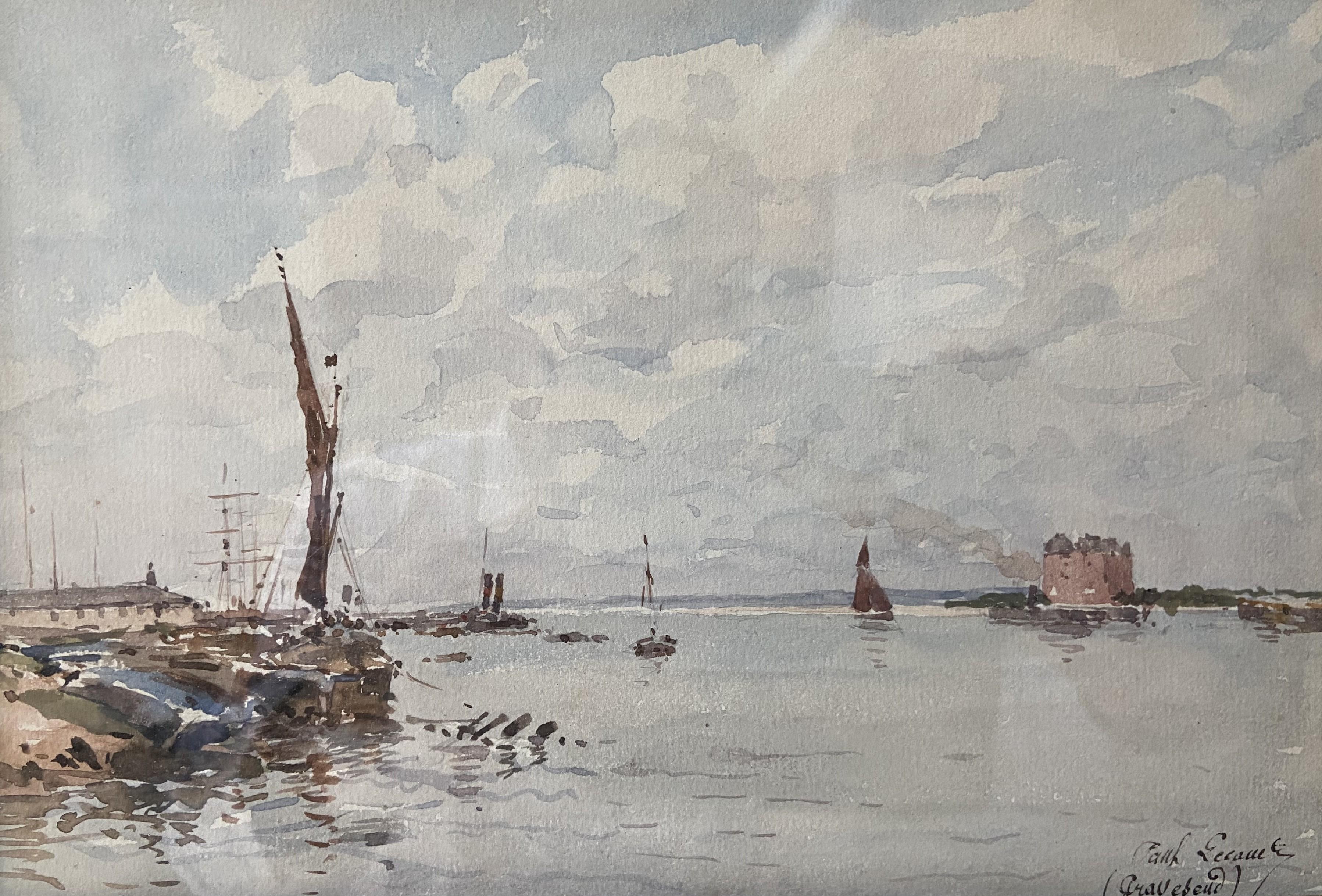 Paul Lecomte (1842-1920) The Thames at Gravesend, signed watercolor