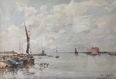 Paul Lecomte (1842-1920) The Thames in Gravesend, signiertes Aquarell