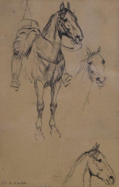 Edouard Detaille (1848 1912), Three studies of horses, original signed Drawing