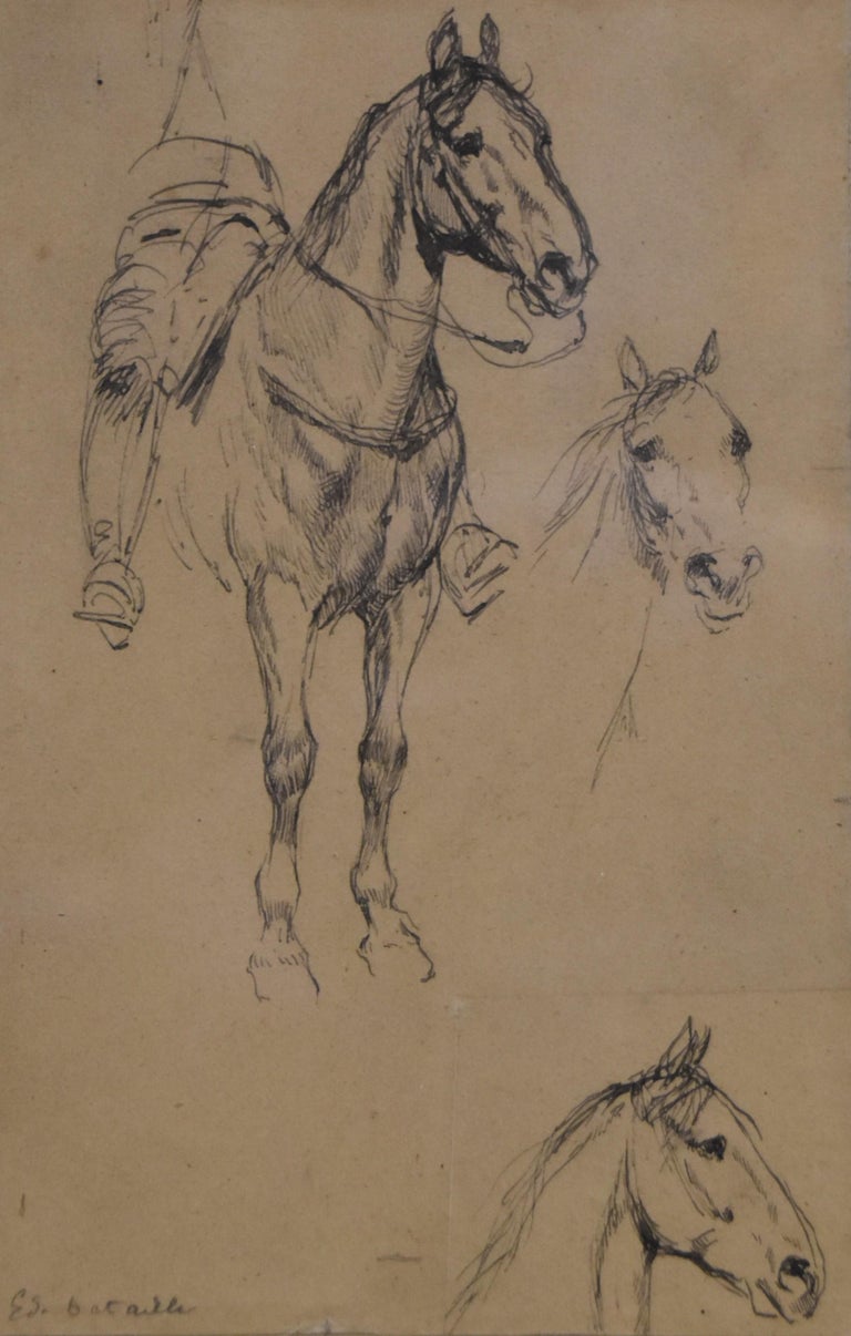 Jean Baptiste Édouard Detaille - Edouard Detaille (1848 1912), Three  studies of horses, original signed Drawing For Sale at 1stDibs