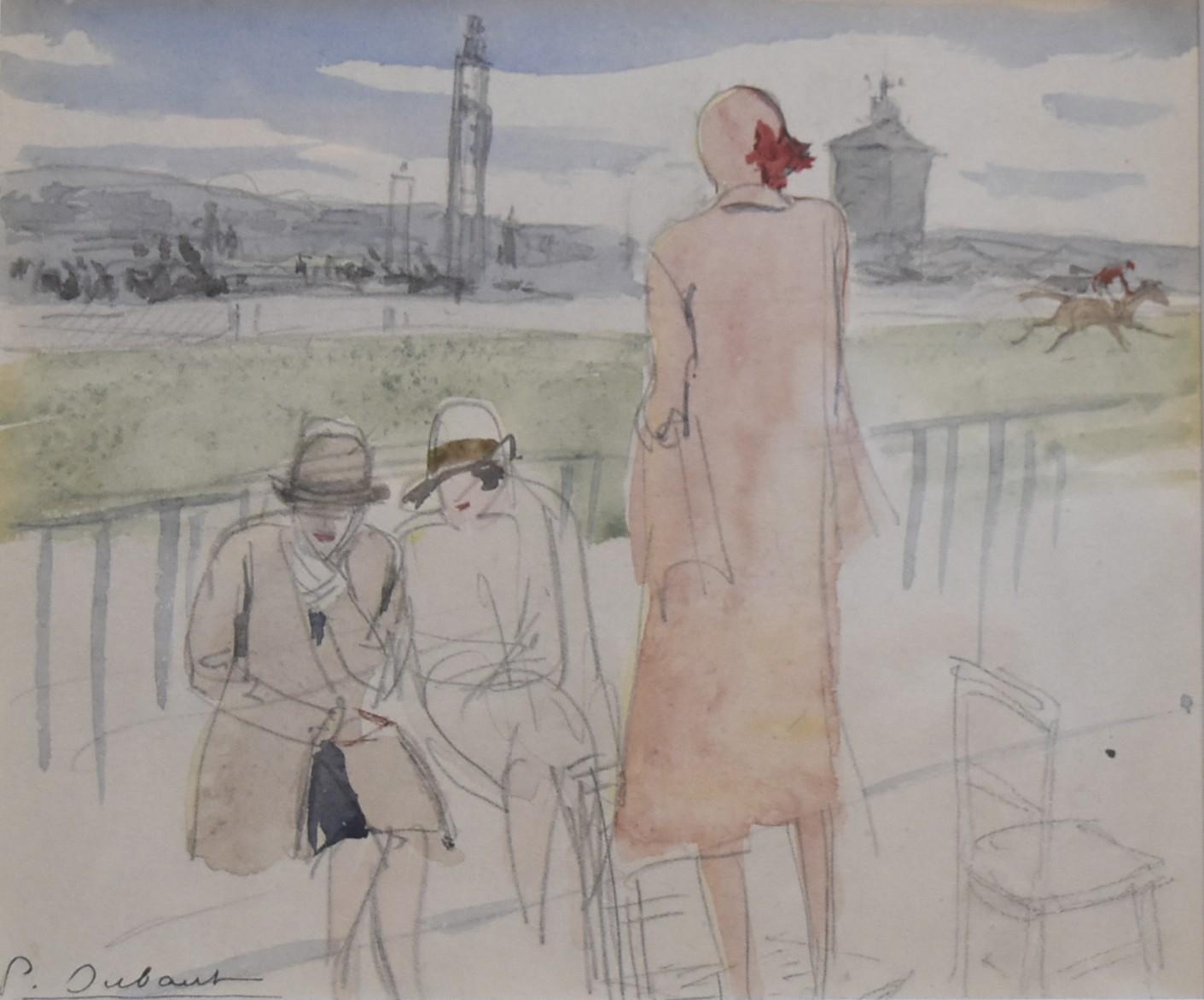 PIERRE OLIVIER DUBAUT  Figurative Art - Pierre Olivier DUBAUT (1886-1968)  The Lady in pink, signed watercolor