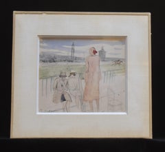 Pierre Olivier DUBAUT (1886-1968)  The Lady in pink, signed watercolor
