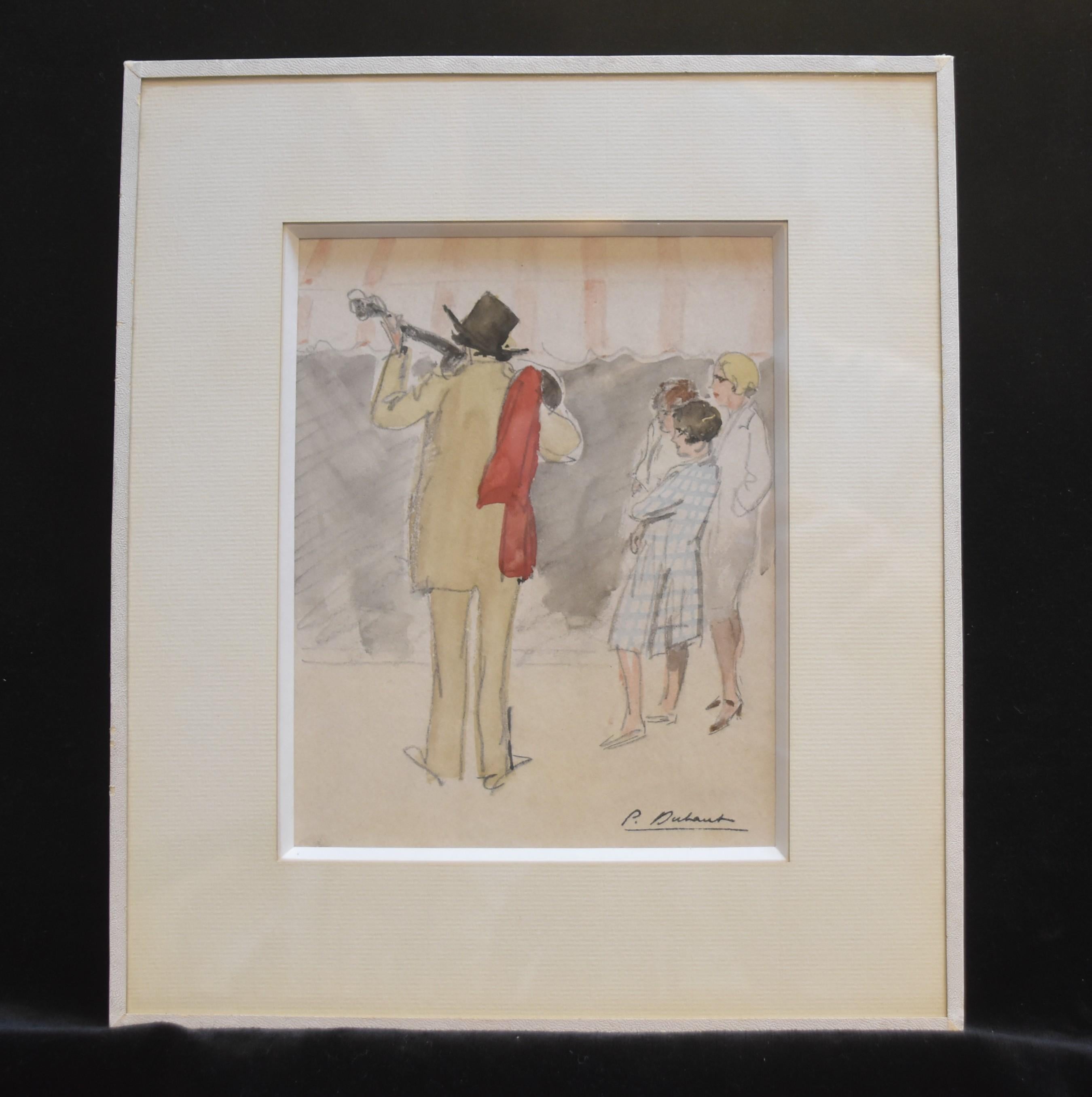 Pierre Olivier DUBAUT (1886-1968)  The street musician, signed watercolor - Art by PIERRE OLIVIER DUBAUT 