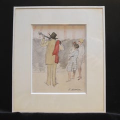 Pierre Olivier DUBAUT (1886-1968)  The street musician, signed watercolor
