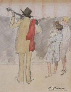 Pierre Olivier DUBAUT (1886-1968)  The street musician, signed watercolor