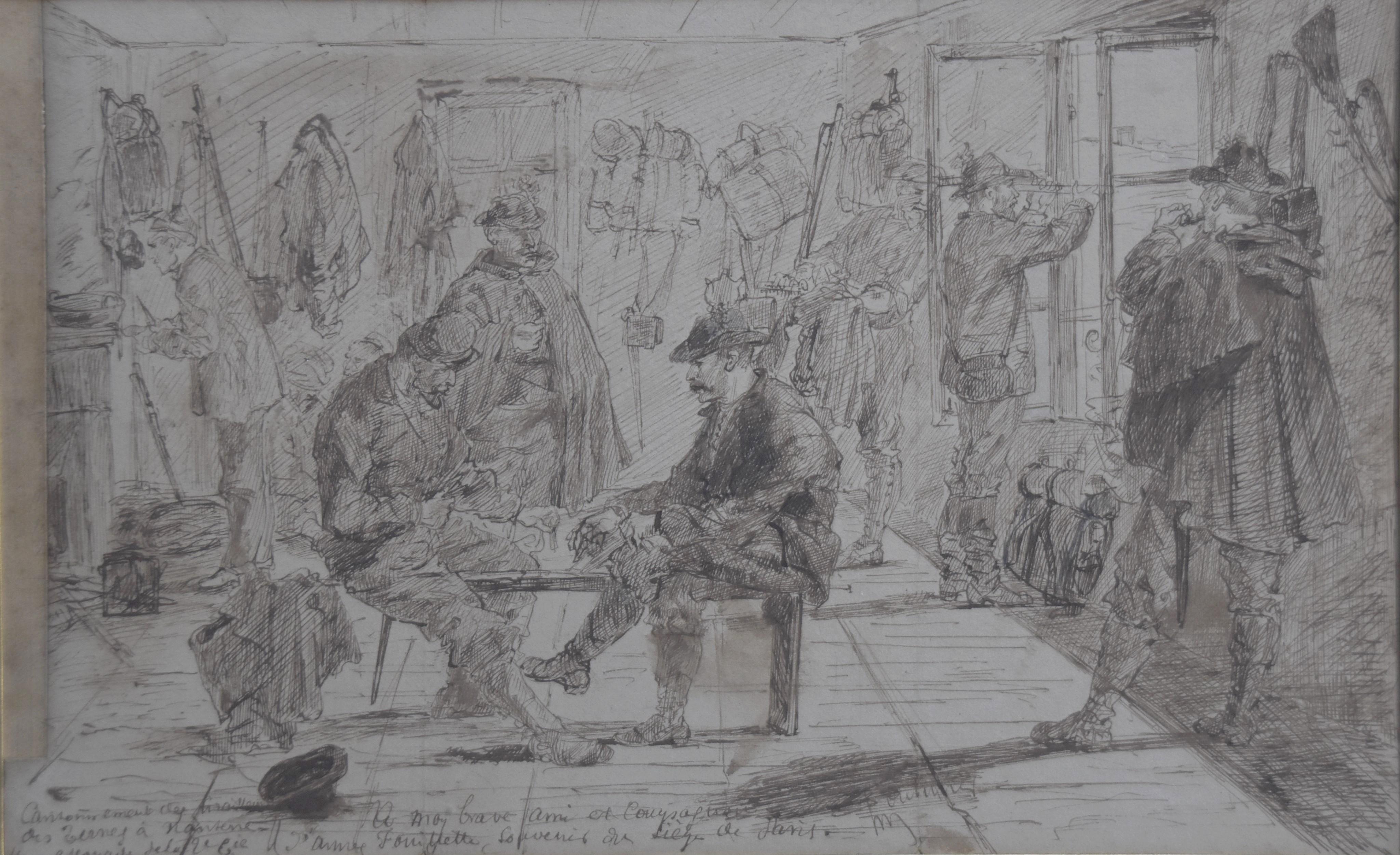Episode des Deutsch-Französischen Krieges von 1870, ein Kanton mit Soldaten, Zeichnung