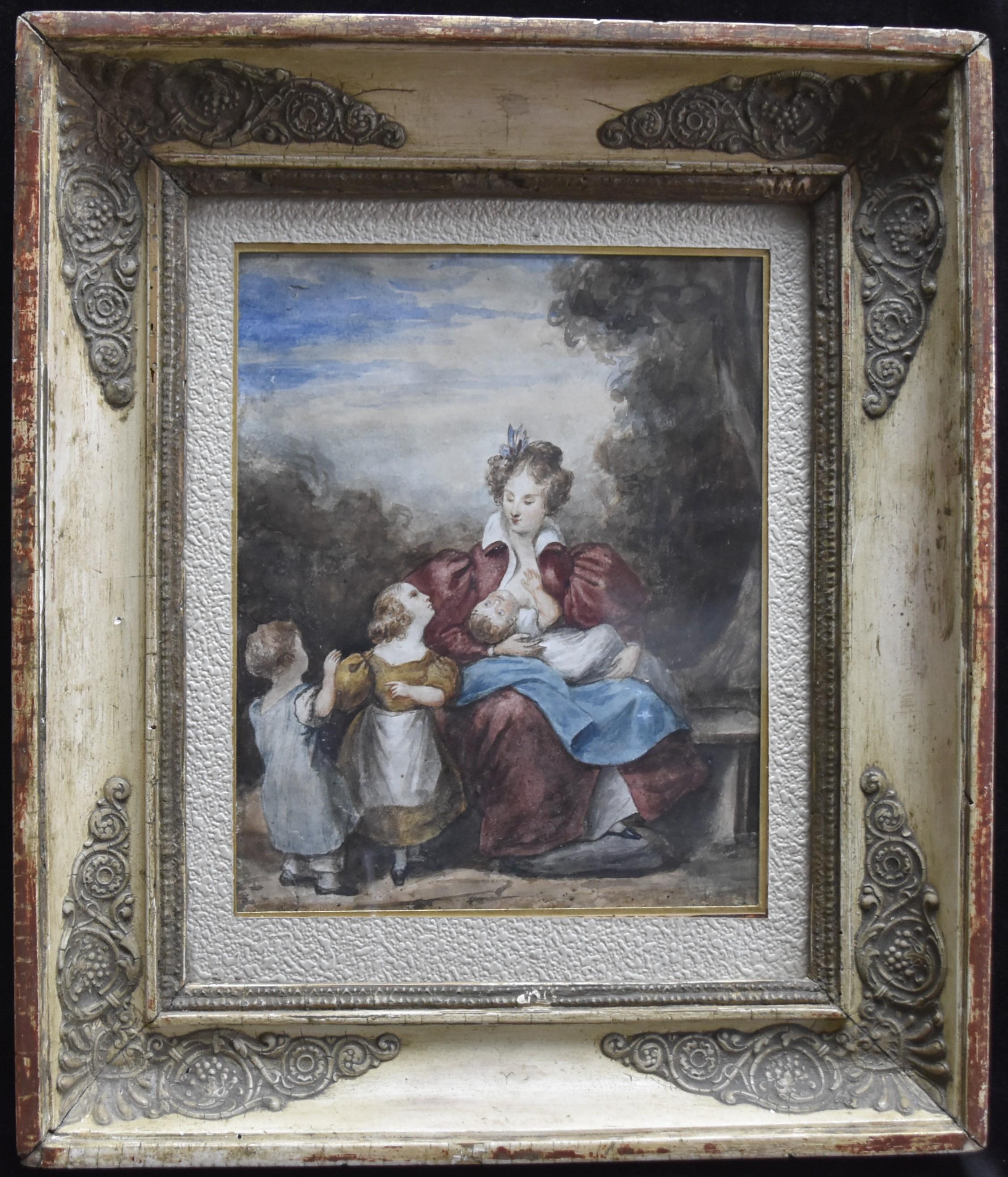 Eugène Devéria (1805-1865) zugeschrieben La famille heureuse, Aquarell – Art von Eugene Deveria