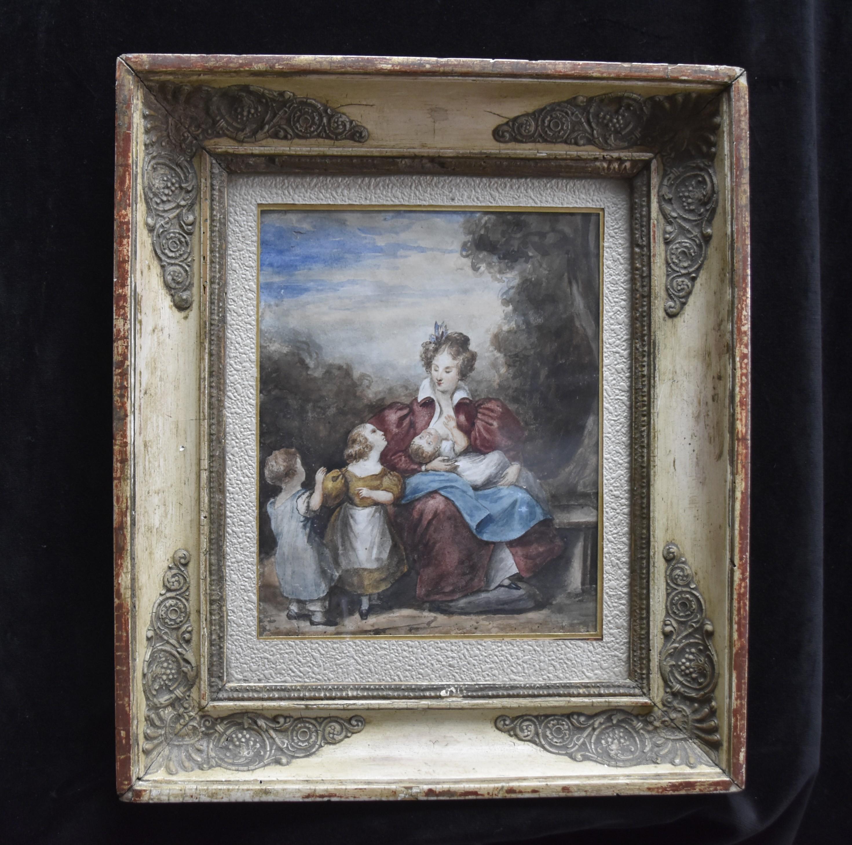 Attributed to Eugène Devéria (1805-1865) La famille heureuse, watercolor - Gray Portrait by Eugene Deveria