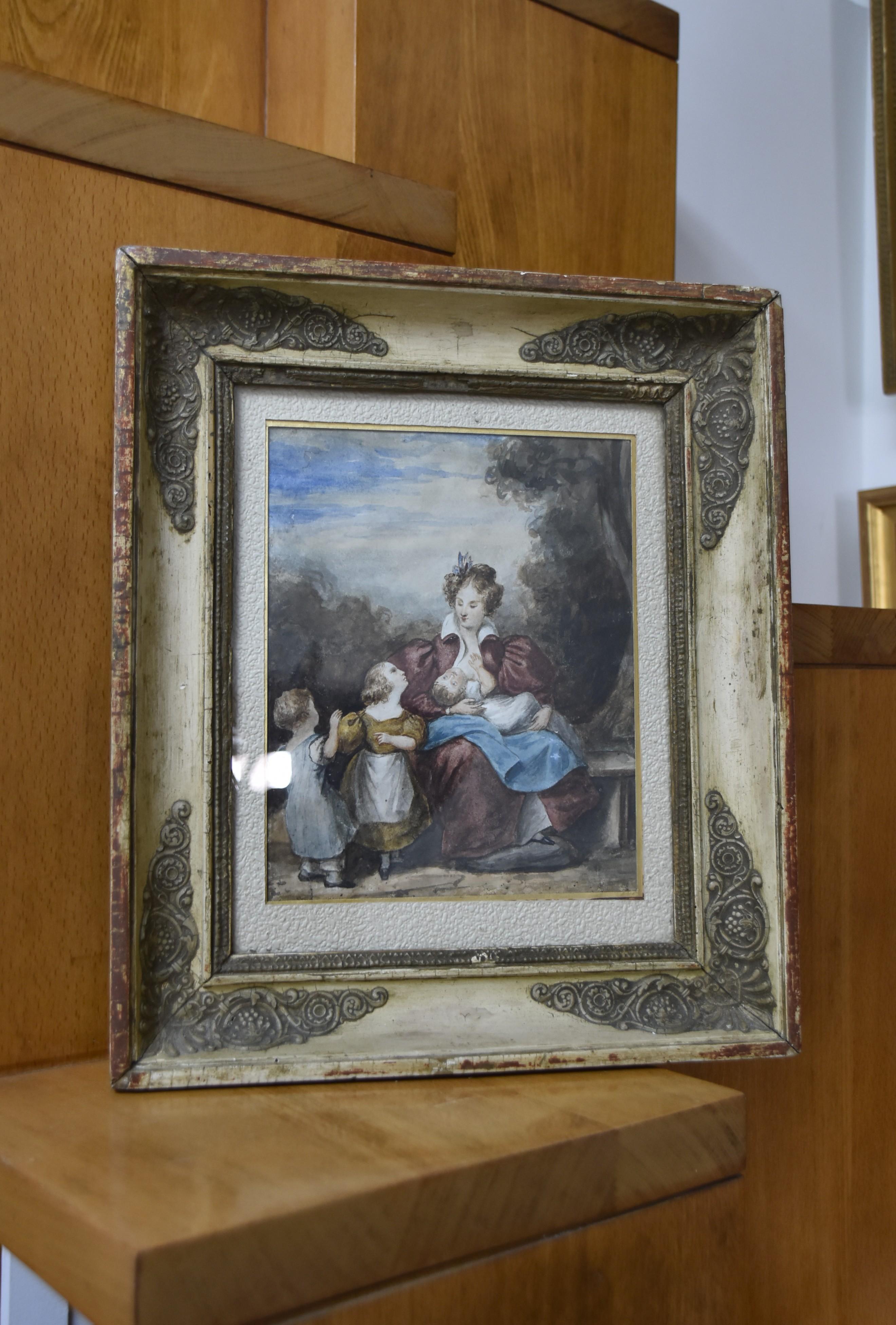 Attributed to Eugène Devéria (1805-1865) La famille heureuse, watercolor For Sale 3