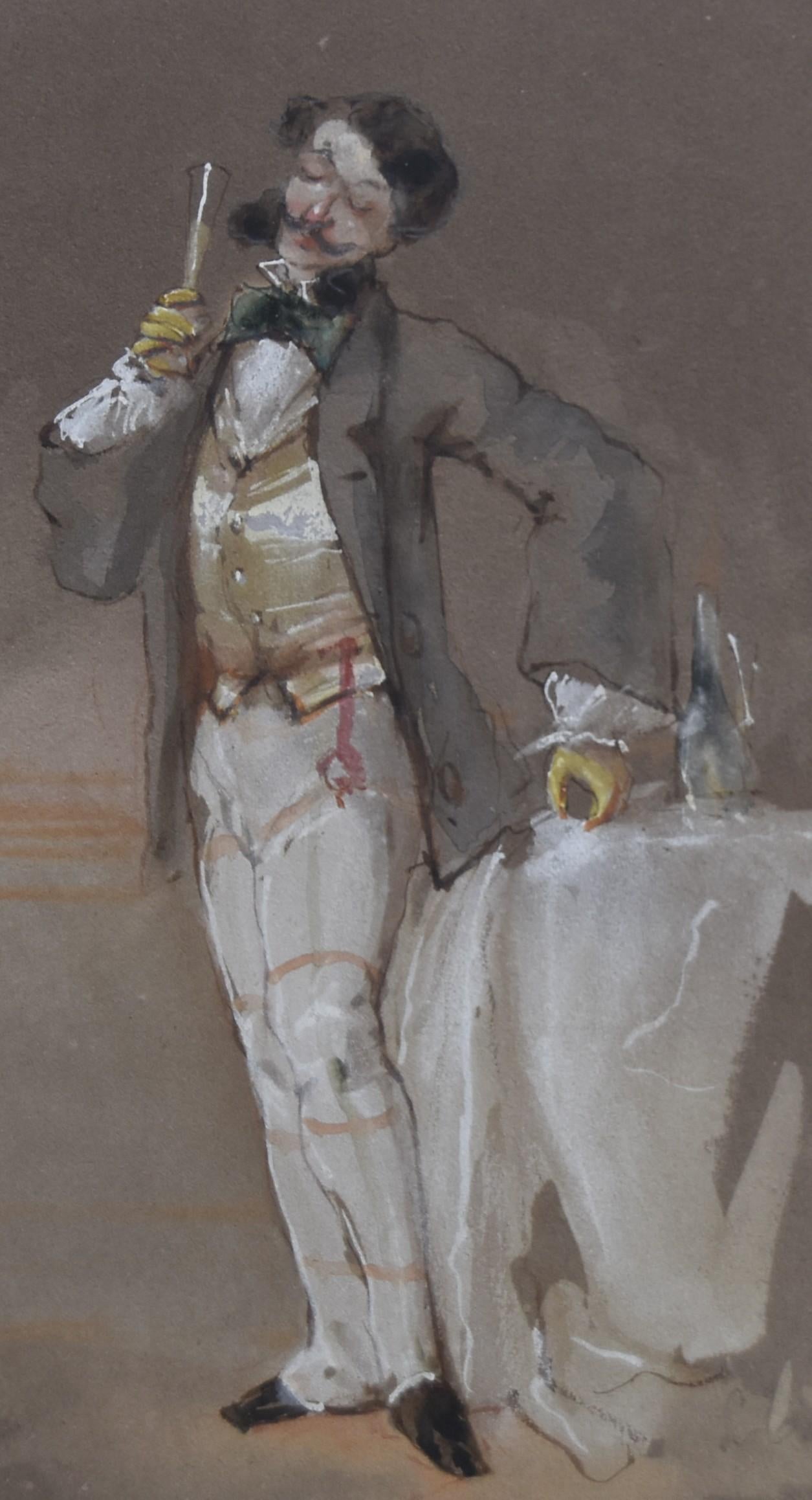 French School 19th Century, Portrait of a dandy, watercolor on paper - Romantic Art by Unknown
