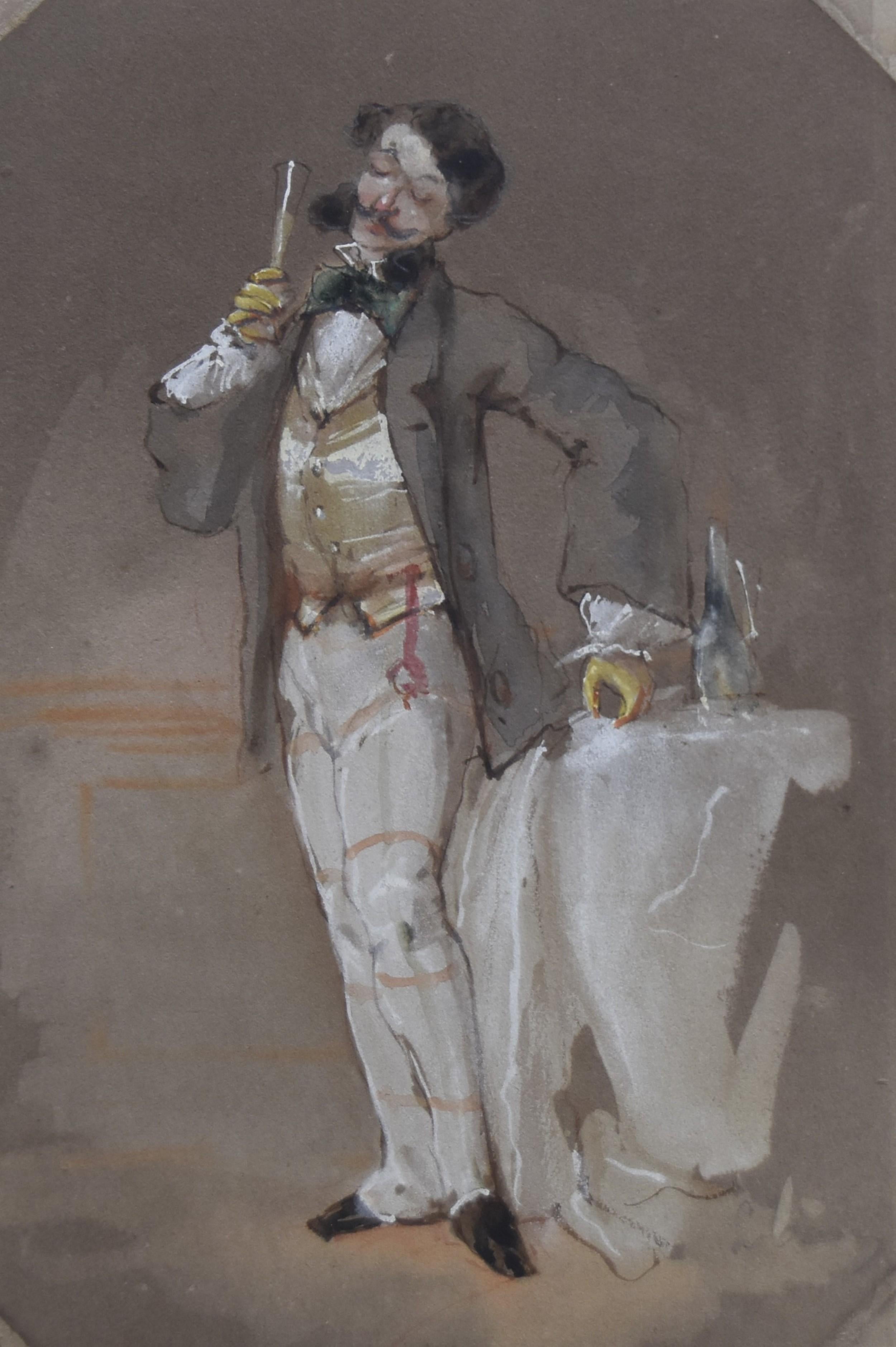 French School 19th Century, Portrait of a dandy, watercolor on paper