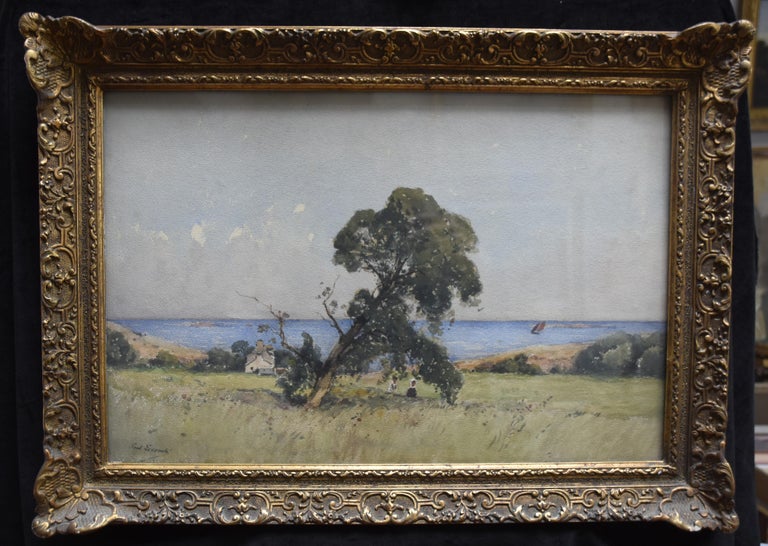 Paul Lecomte (1842-1920)  A Brittany landscape, signed watercolor - Impressionist Art by Paul Lecomte