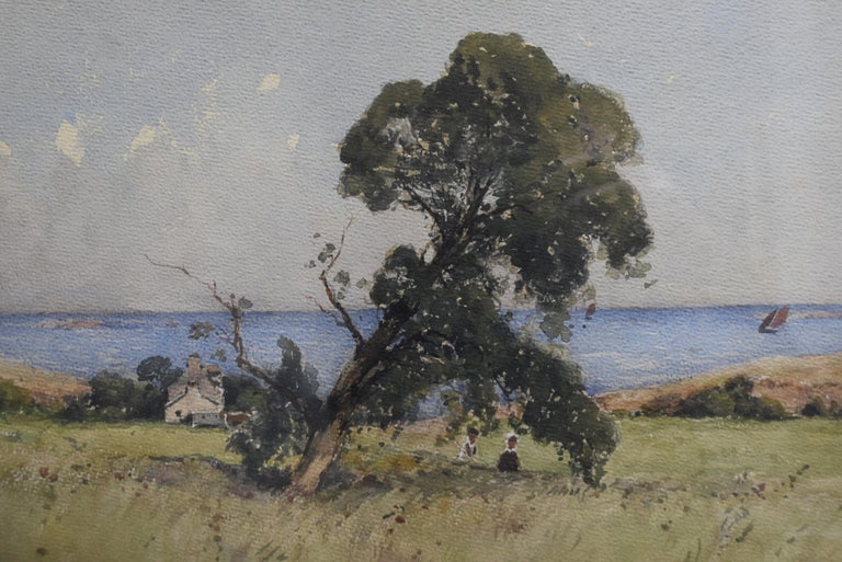 Paul Lecomte (1842-1920)  A Brittany landscape, signed watercolor - Gray Landscape Art by Paul Lecomte