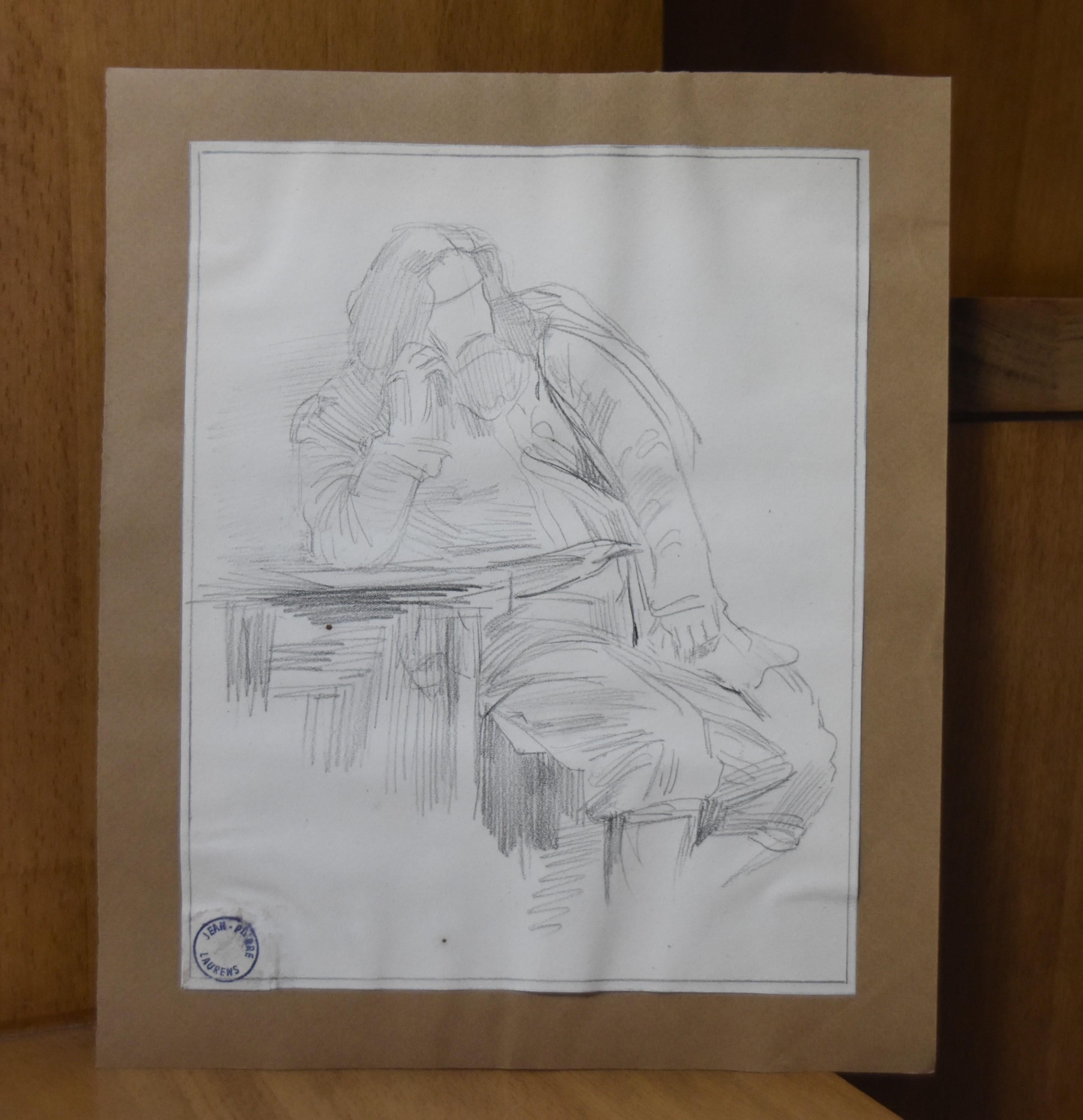 Jean-Pierre Laurens (1875-1932) Study of a sitting bearded man, original drawing