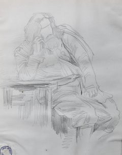 Jean-Pierre Laurens (1875-1932) Study of a sitting bearded man, original drawing