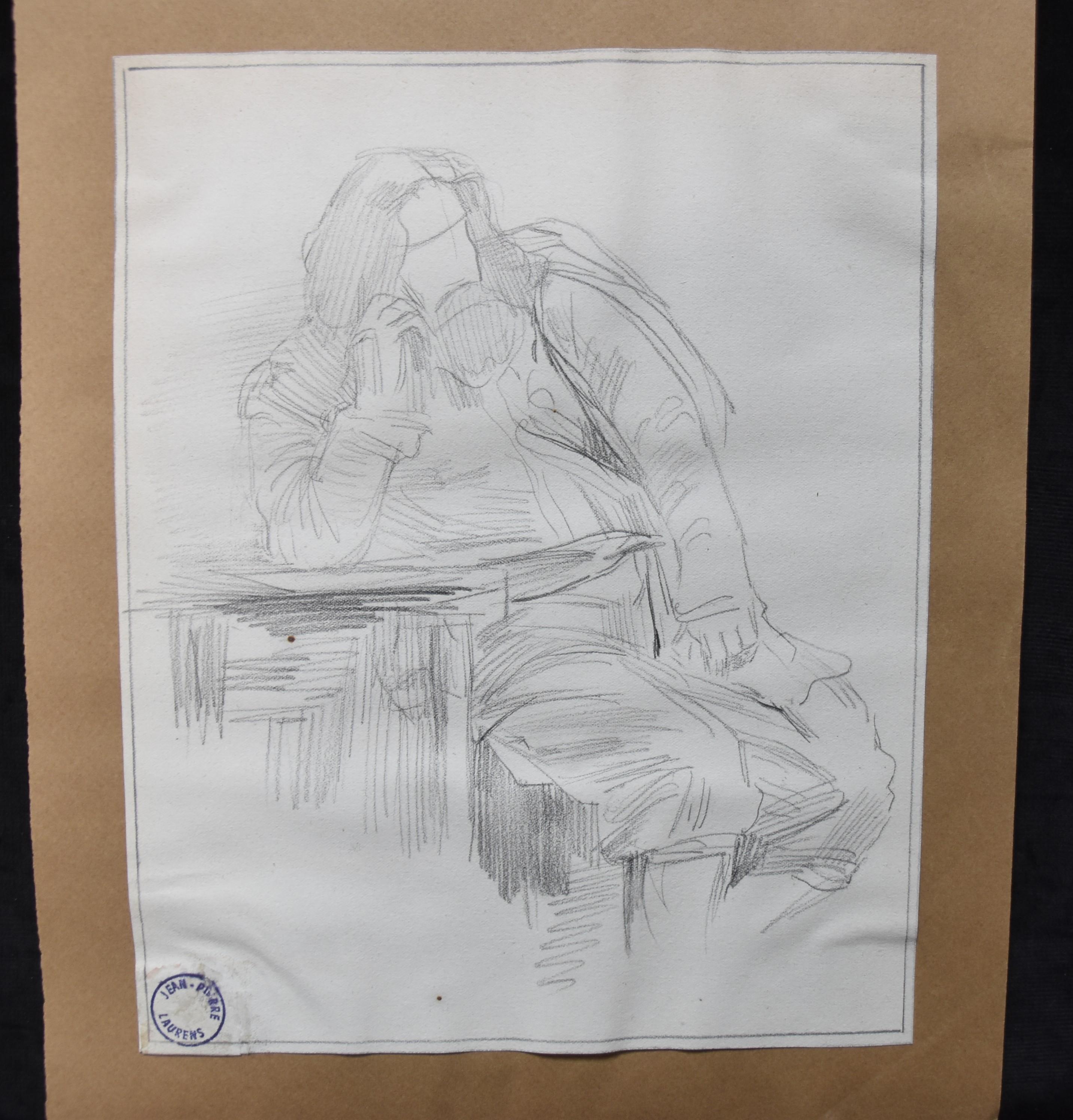 Jean-Pierre Laurens (1875-1932) Study of a sitting bearded man, original drawing For Sale 1