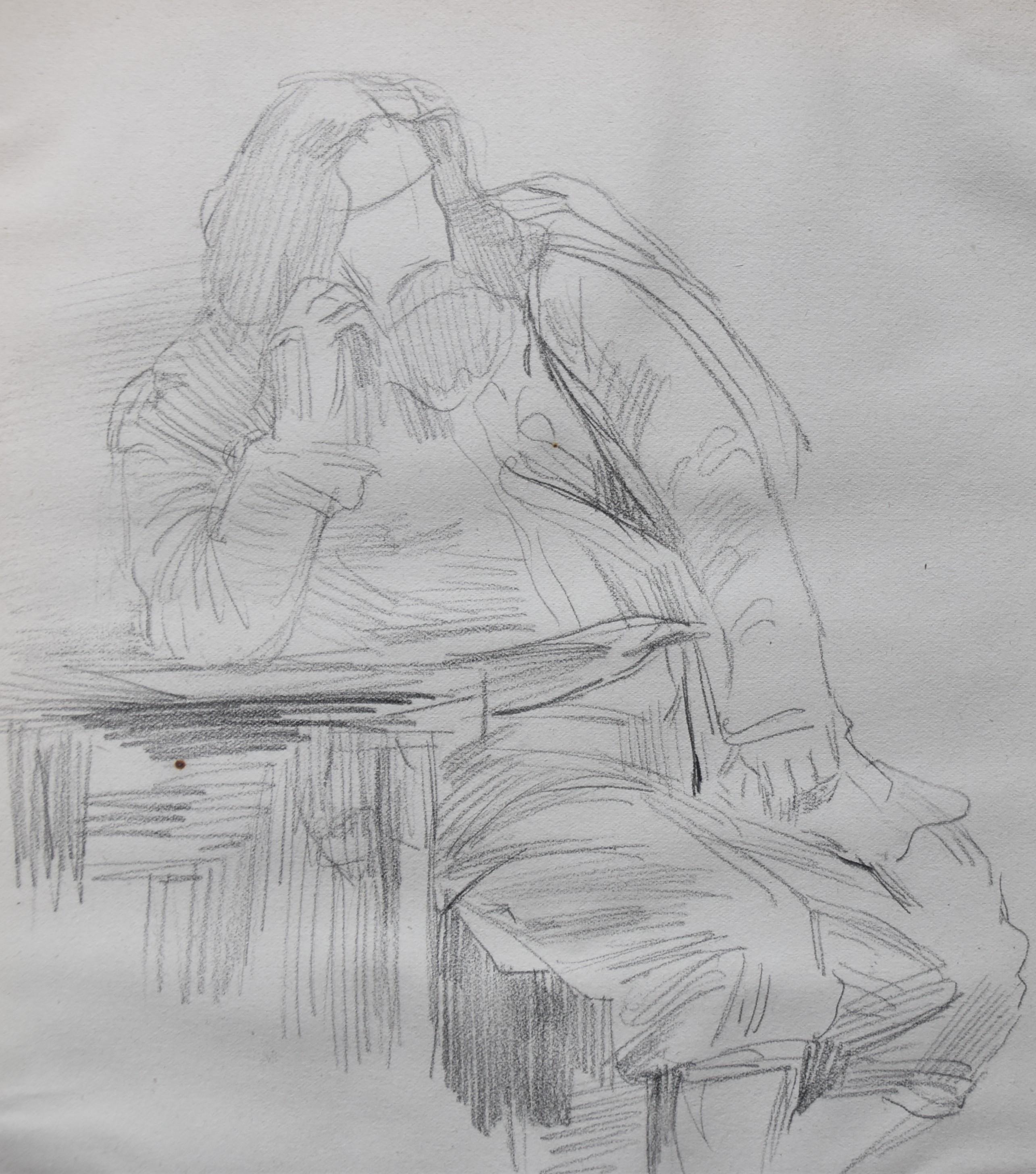 Jean-Pierre Laurens (1875-1932) Study of a sitting bearded man, original drawing For Sale 3