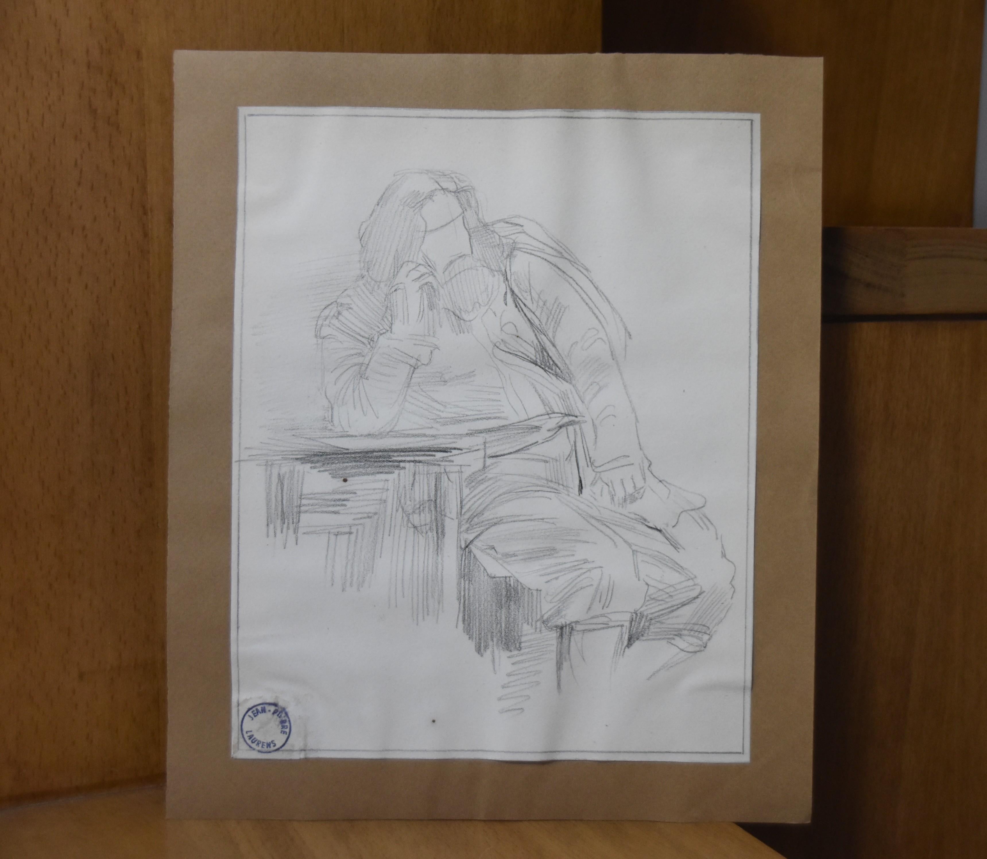 Jean-Pierre Laurens (1875-1932) Study of a sitting bearded man, original drawing For Sale 4