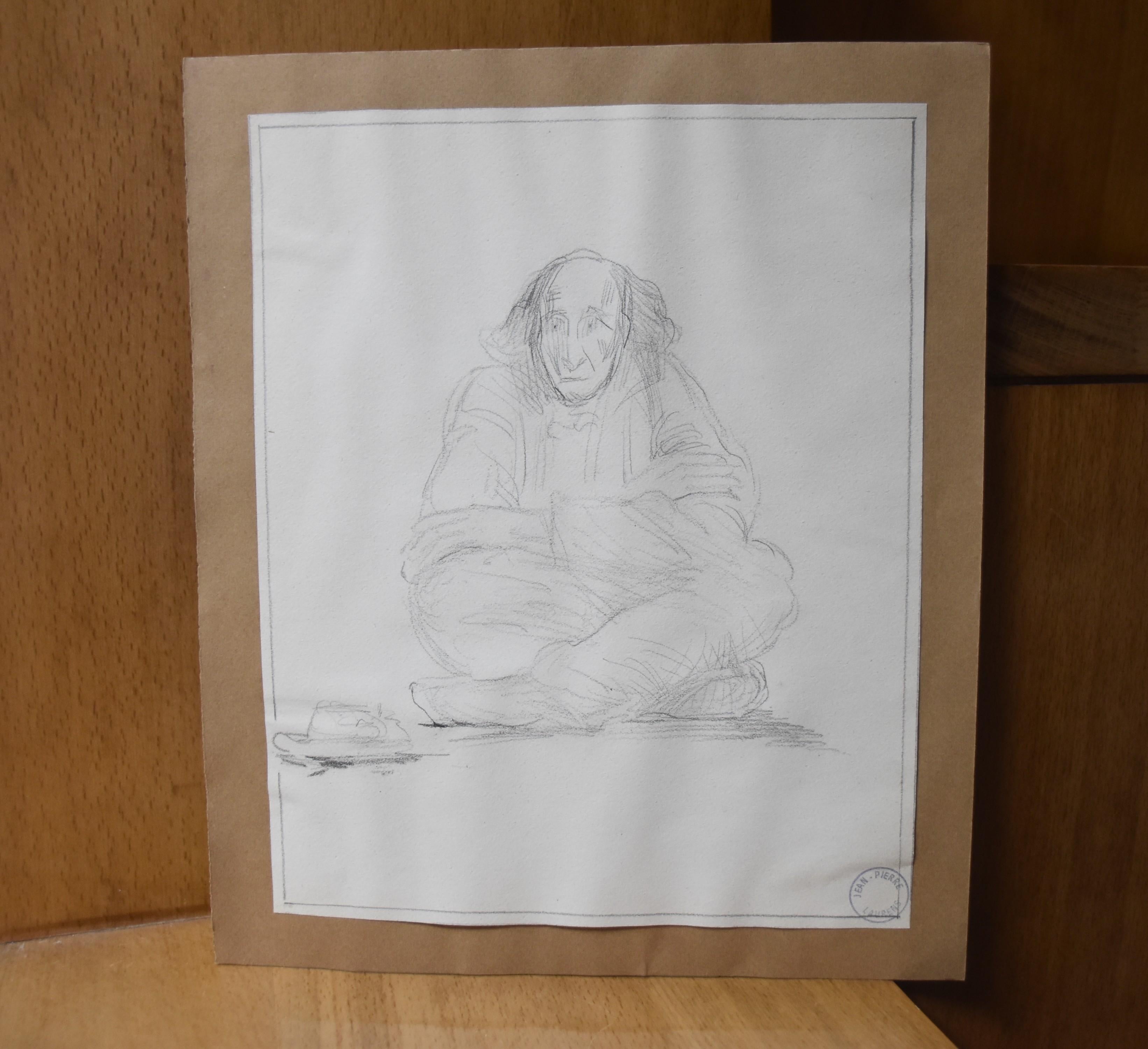 Jean-Pierre Laurens (1875-1932) Study of a sitting beggar, original drawing For Sale 2