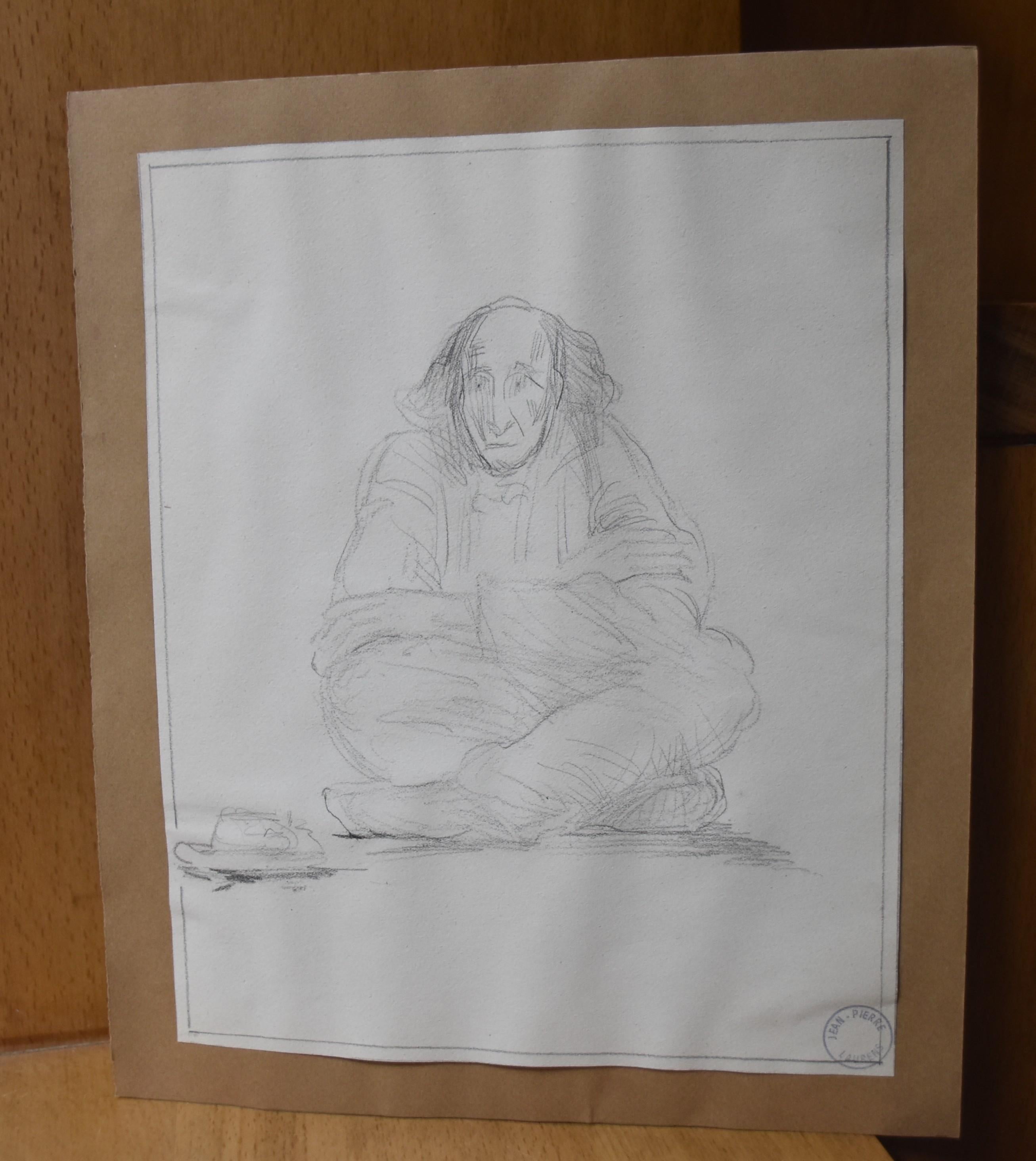 Jean-Pierre Laurens (1895-1932) Study of a sitting beggar, original drawing