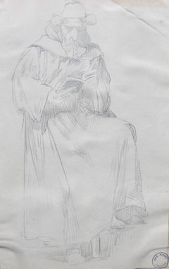 Jean-Pierre Laurens (1875-1932) Study of a reading monk , original drawing