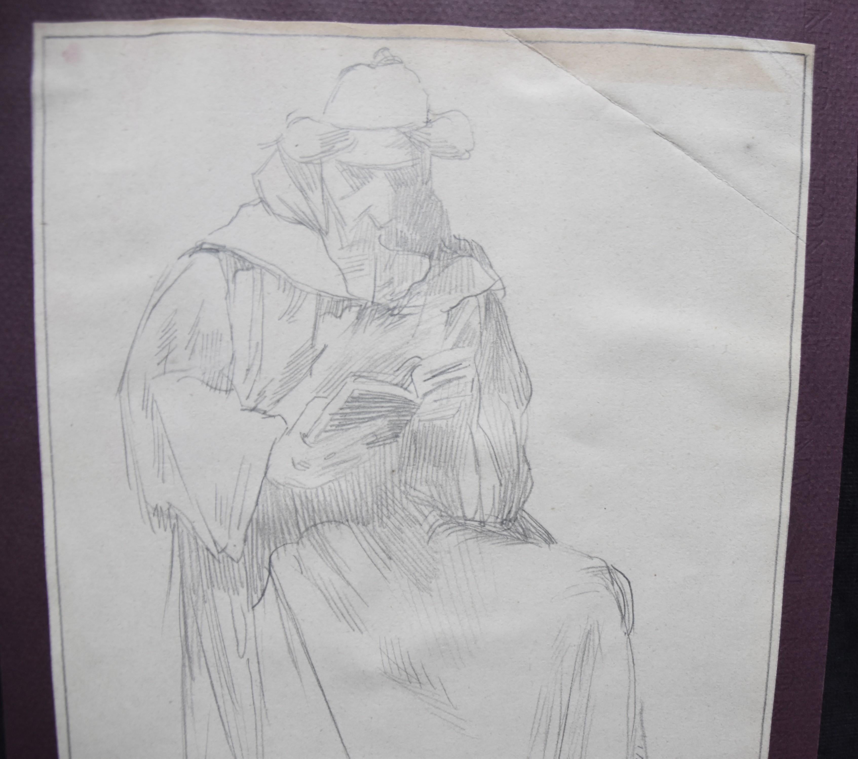 Jean-Pierre Laurens (1875-1932) 
Study of a reading monk
Pencil on paper
29.5 x 19 cm
Stamp of the Jean-Pierre Laurens Estate on the lower right
In quite good condition : crease and dirt in the upper right corner, glued on the four corners, the