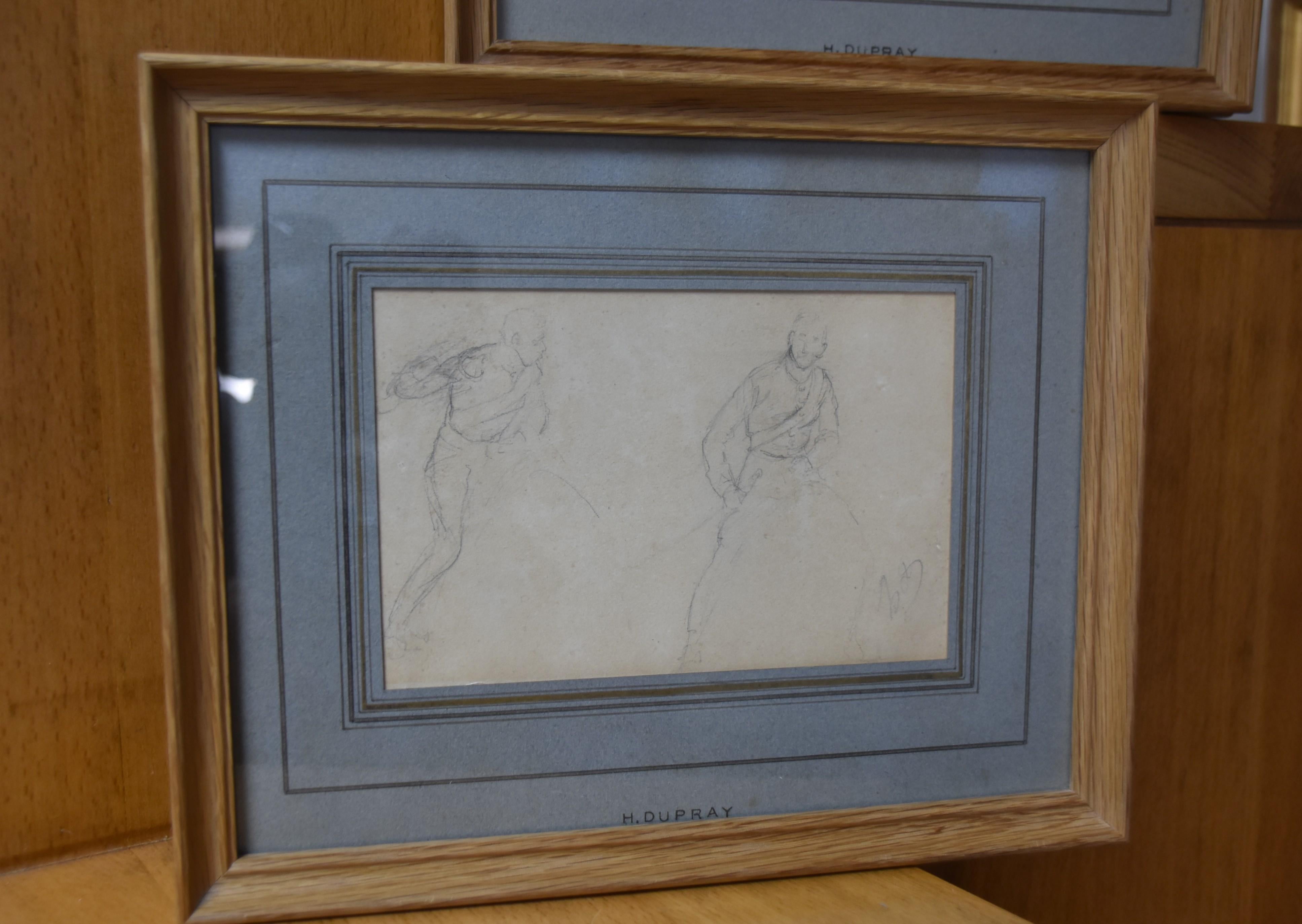 Henri-Louis Dupray (1841-1909) Études de chevaux militaires, deux dessins signés - Marron Figurative Art par Henry Louis Dupray 